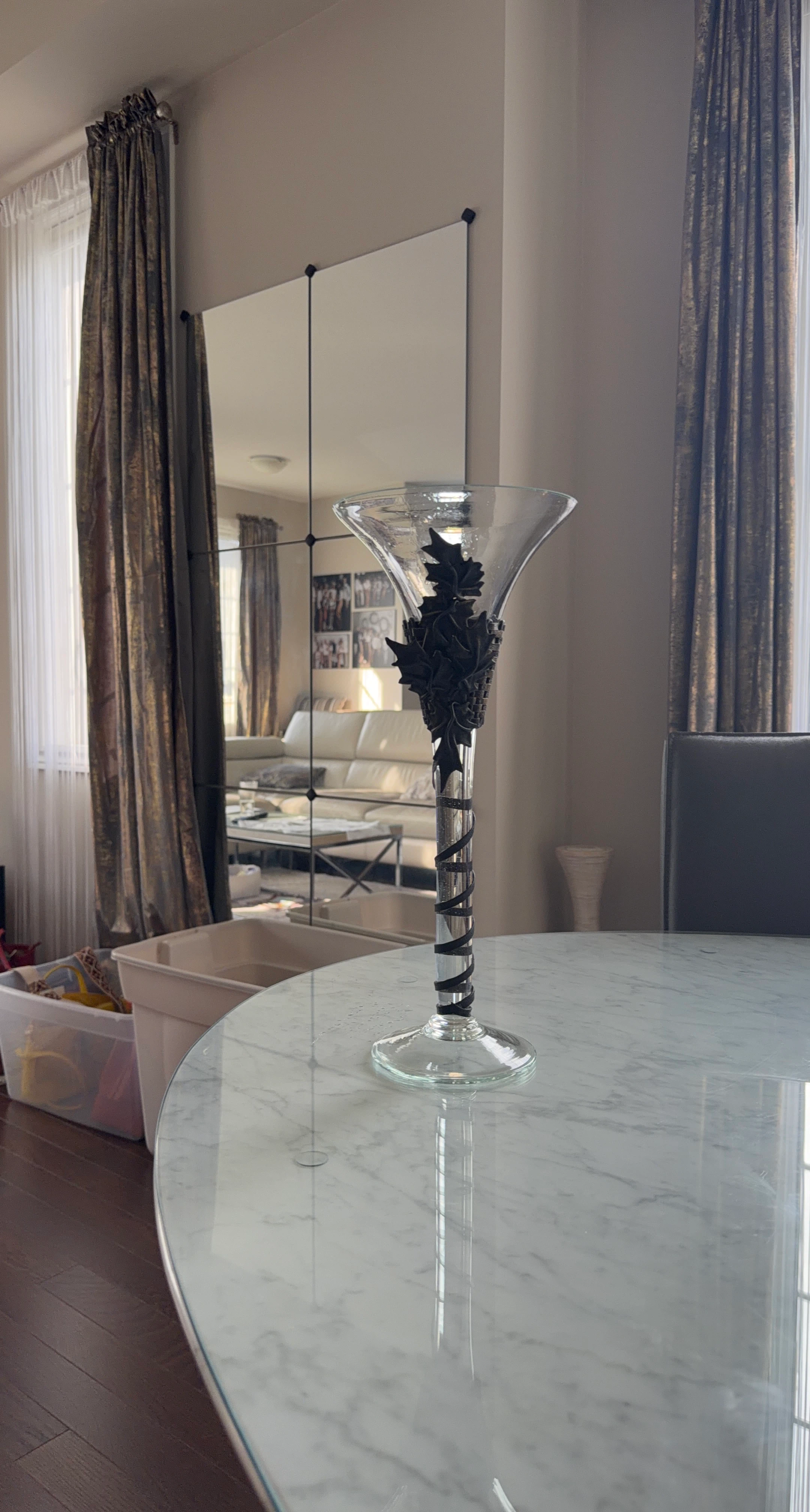 Glass Vase with Black Leaf Embellishment