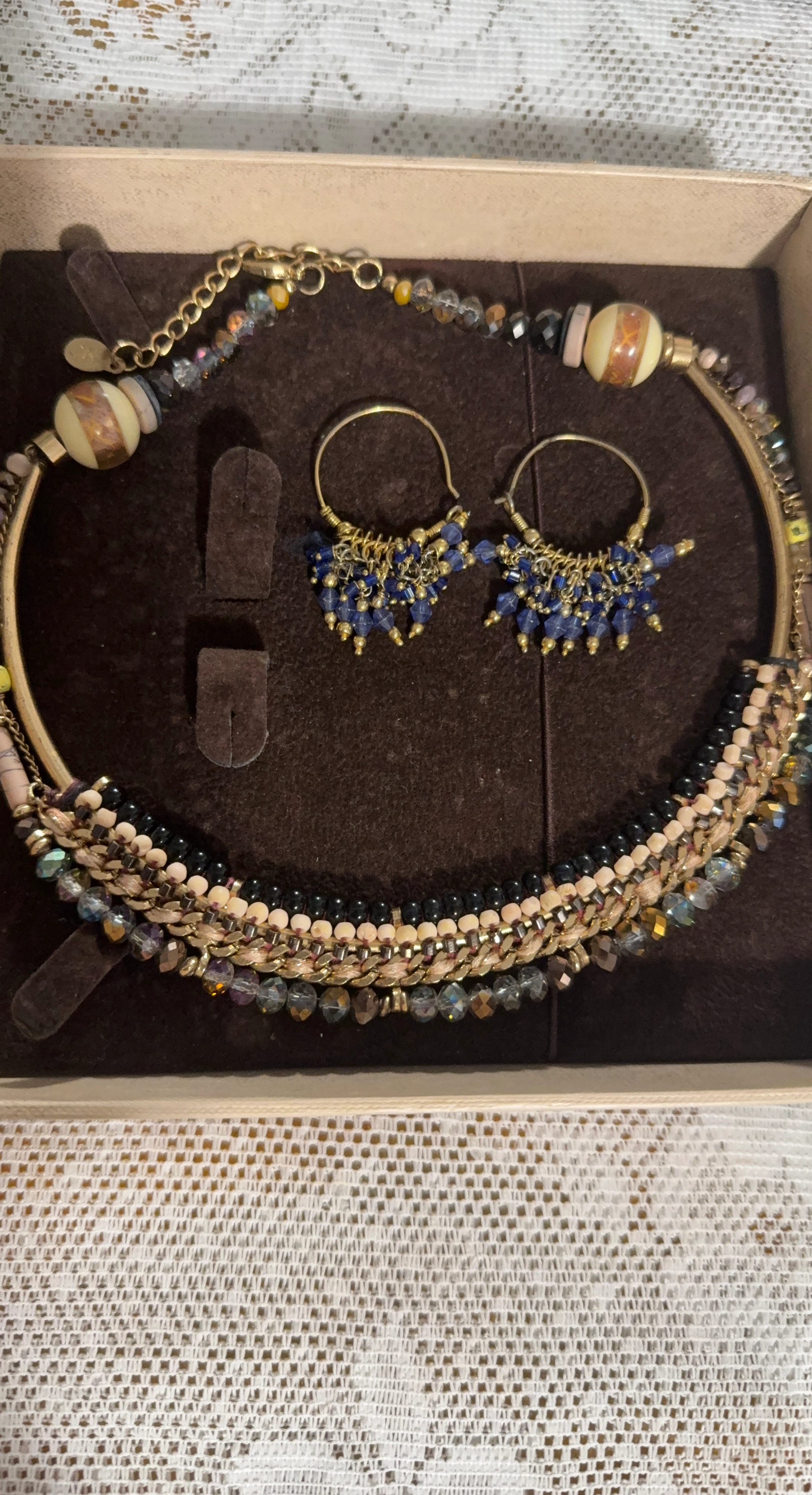 Beaded Necklace and Hoop Earrings Set