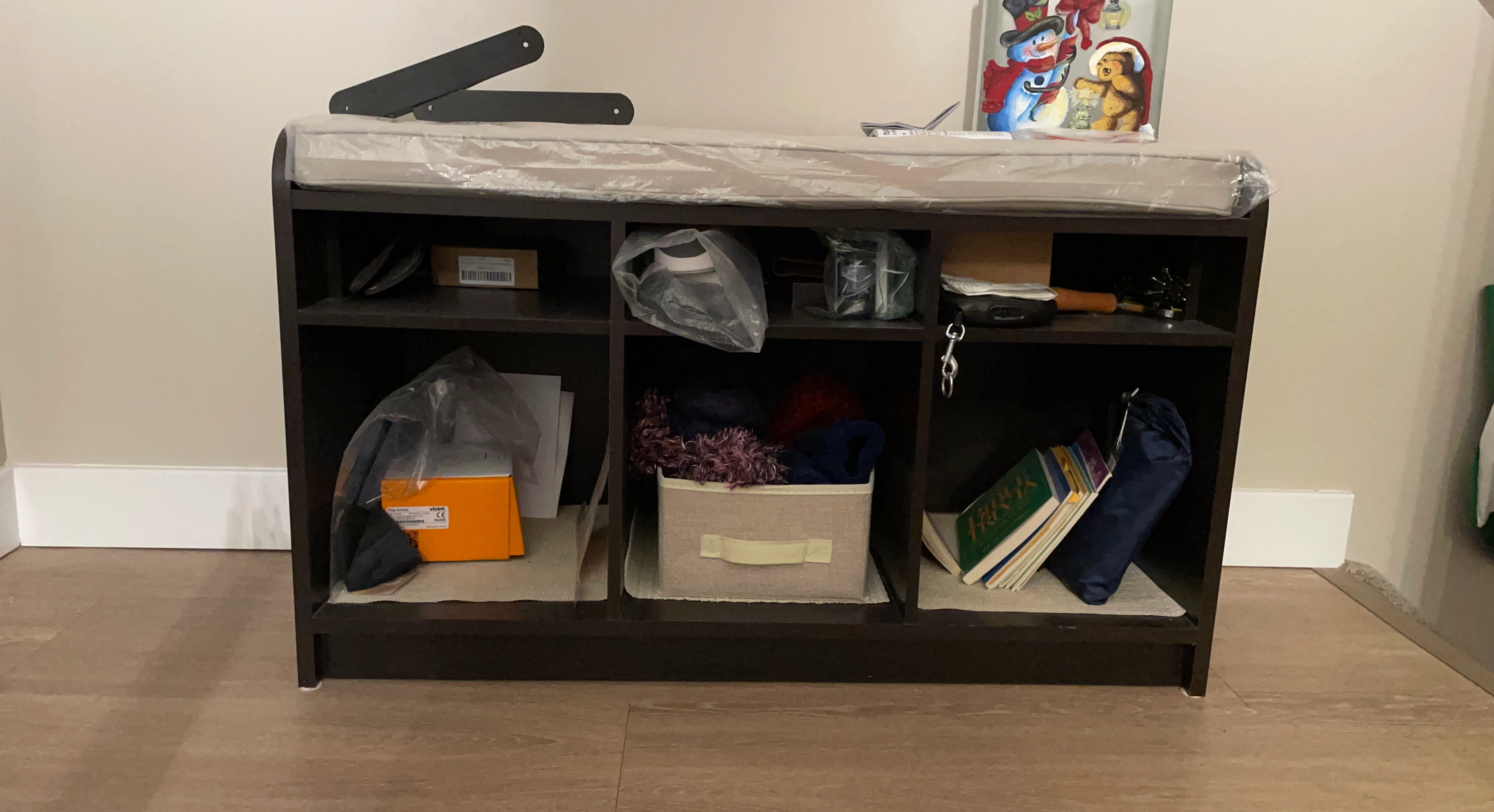 Dark Brown Storage Bench with Padded Seat