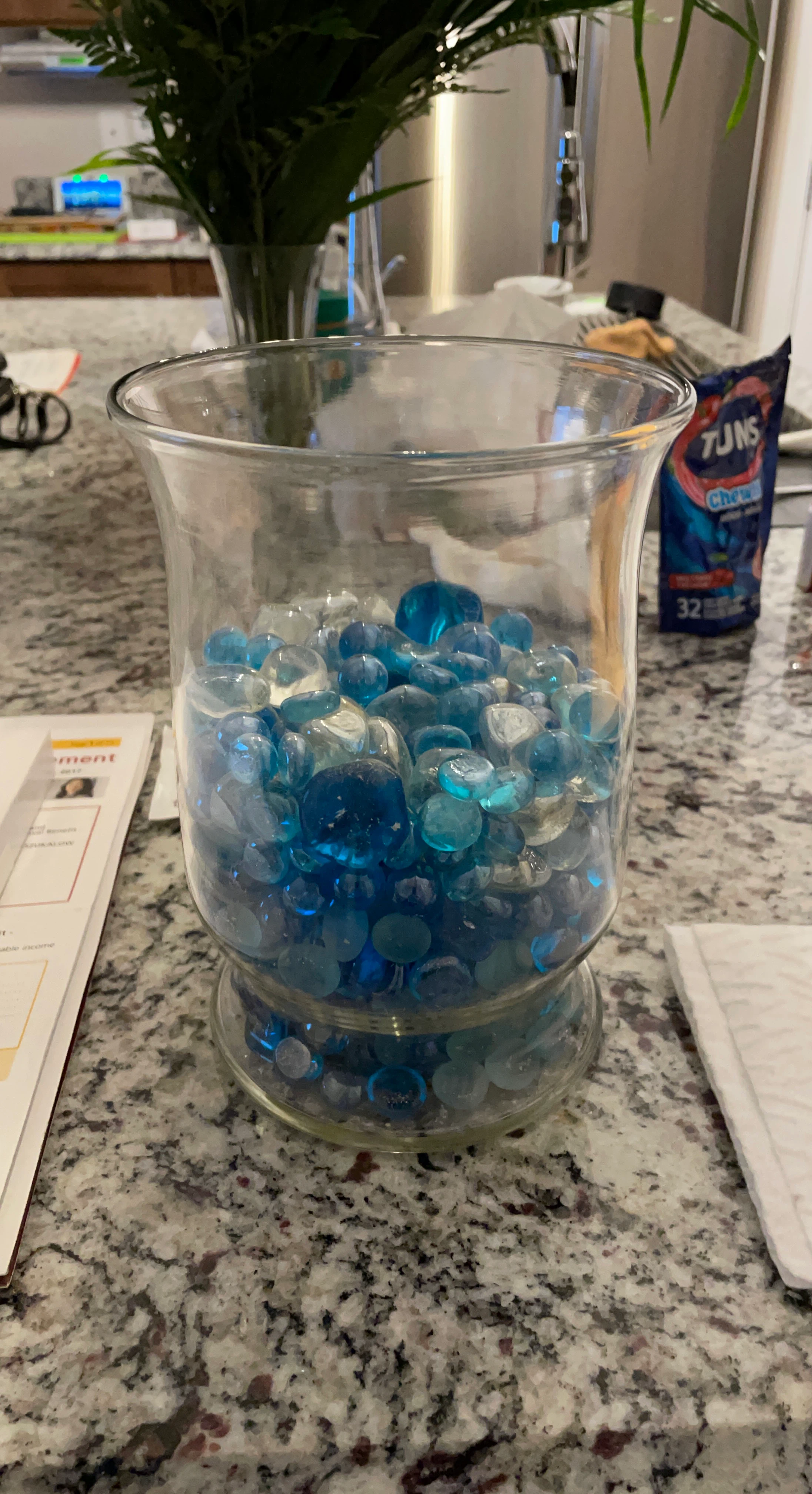 Glass Vase with Blue and Clear Decorative Gems