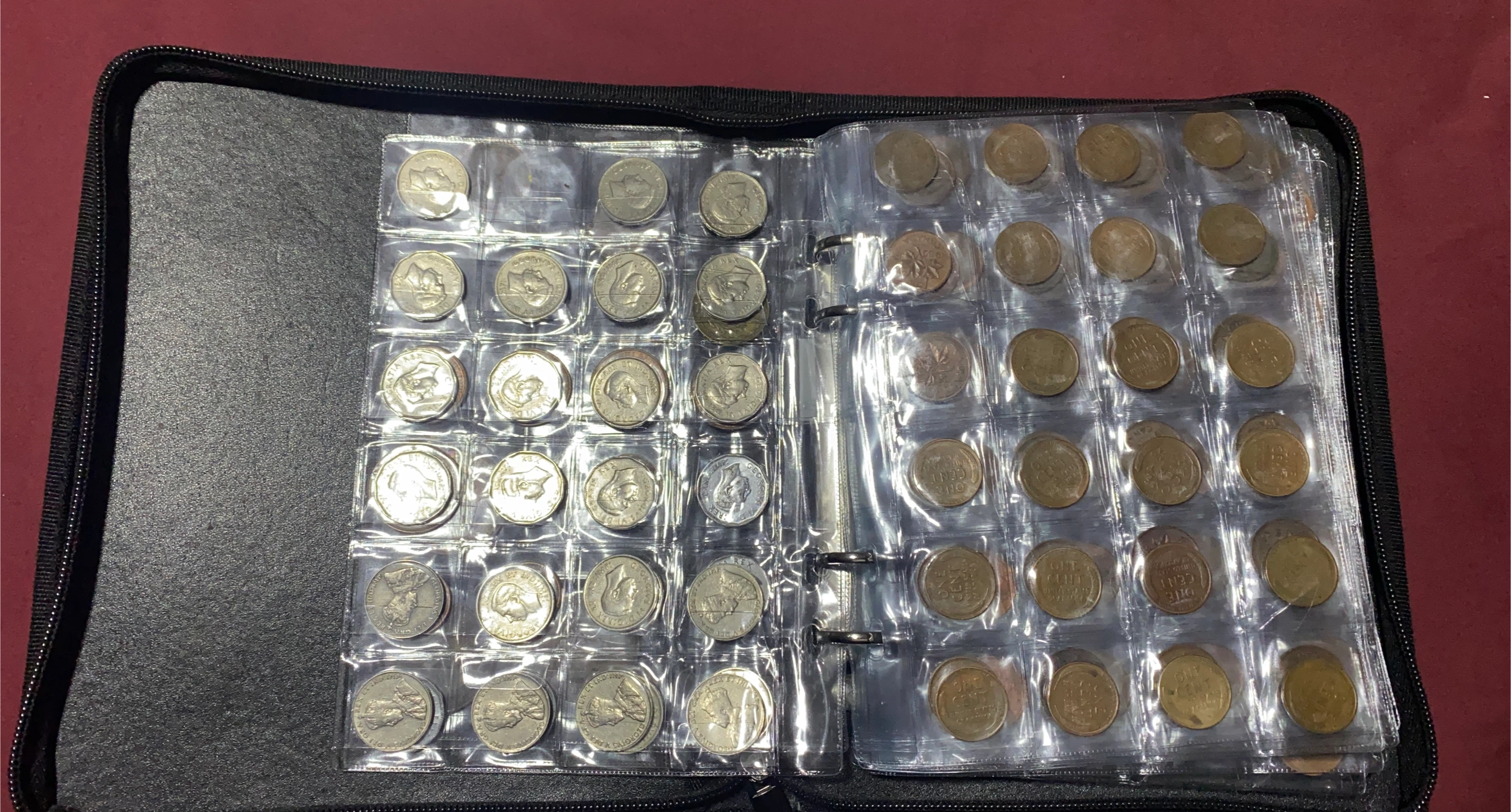 Vintage Coin Collection Binder with Various Coins