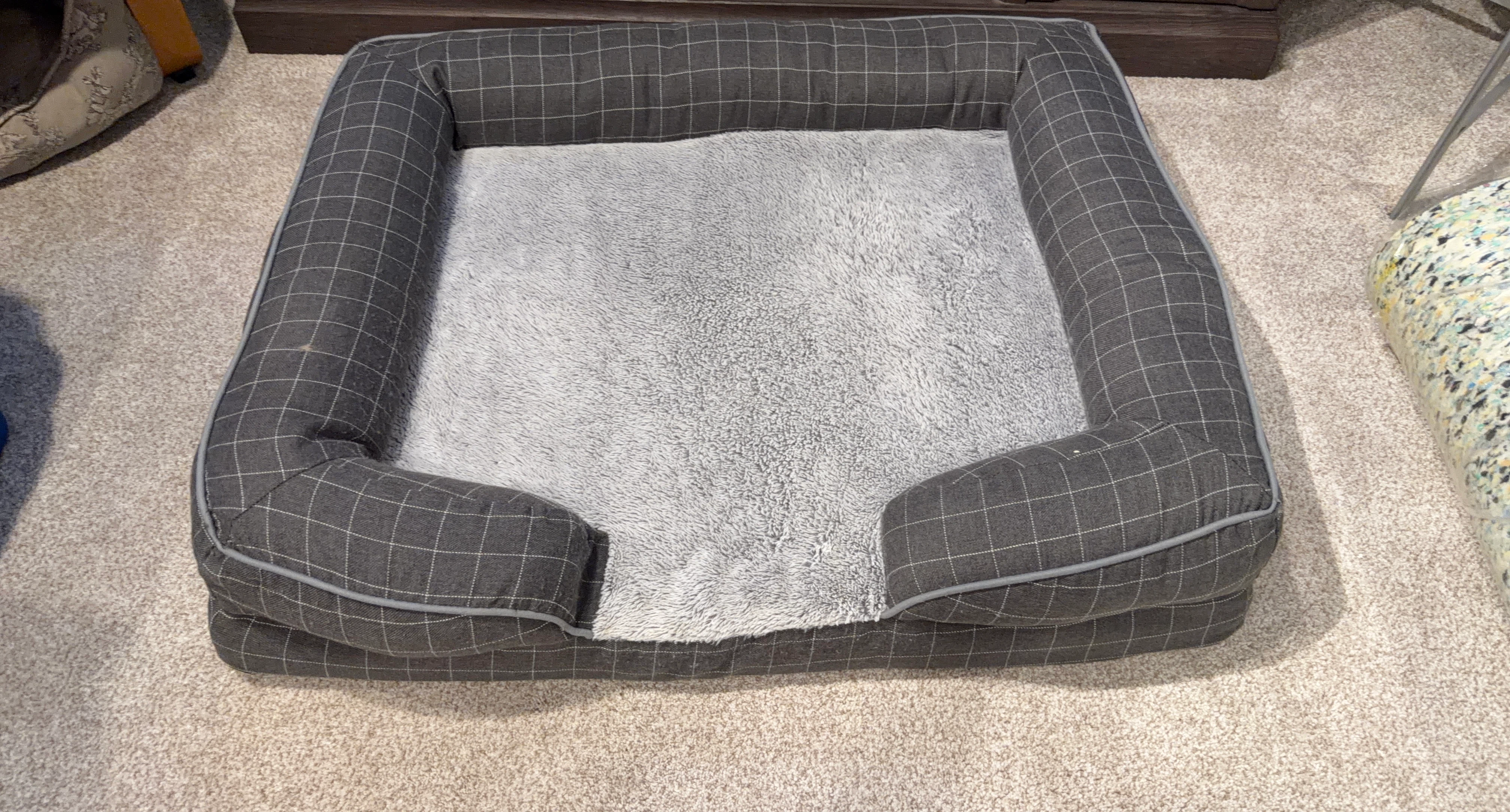 Grey Plaid Dog Bed