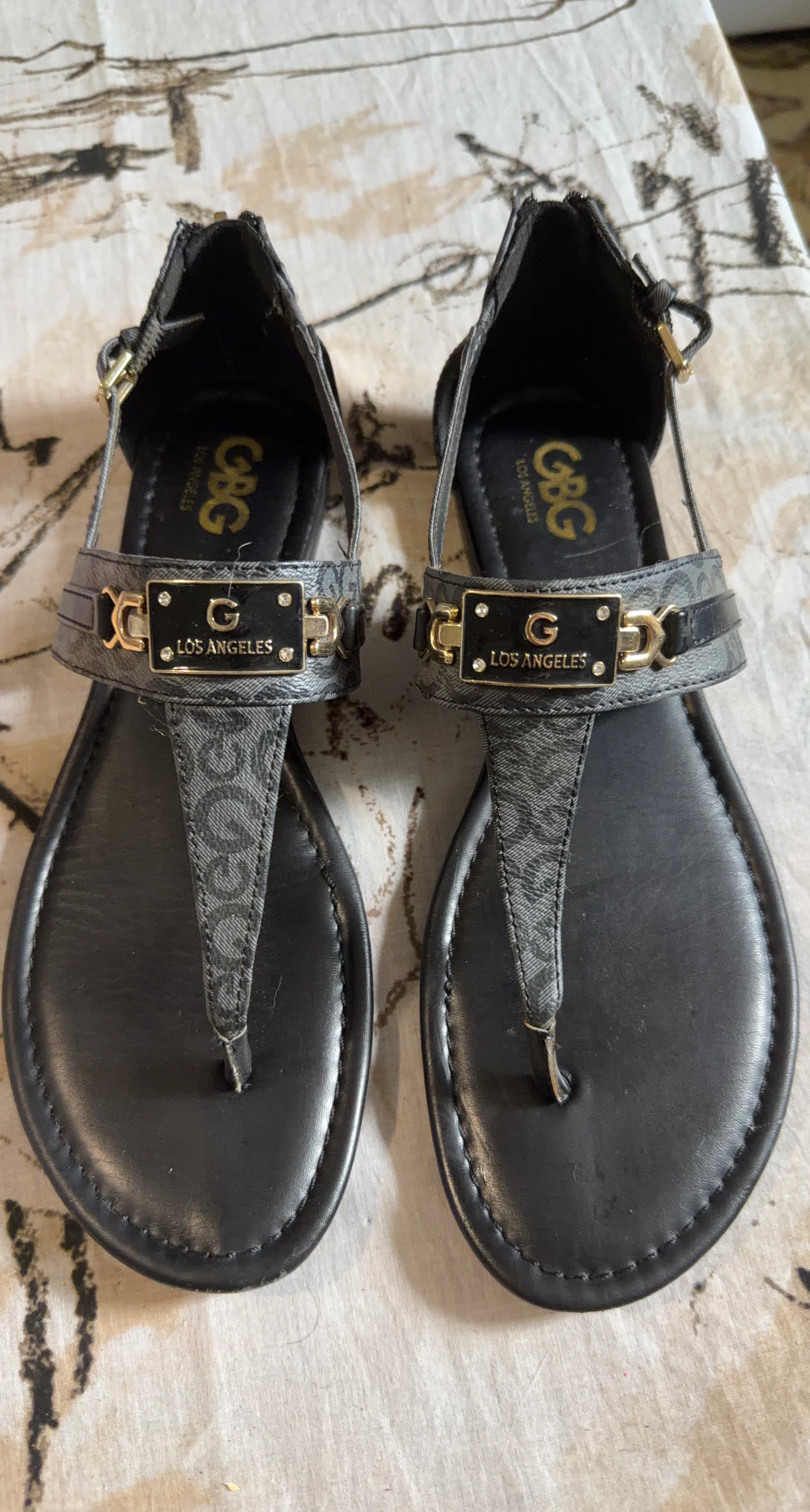 Black Guess T-Strap Sandals