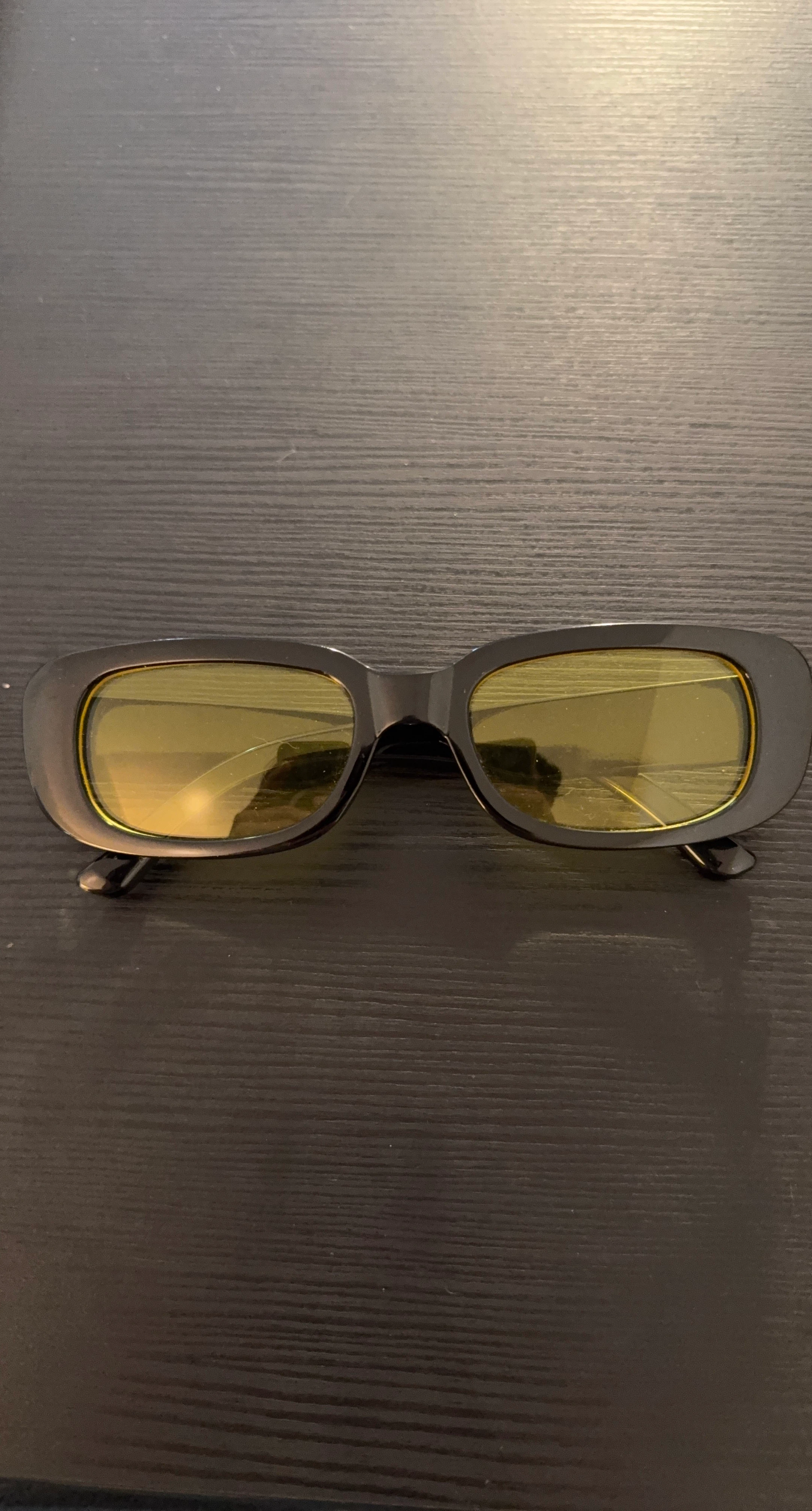Black Rectangular Sunglasses with Yellow Lenses
