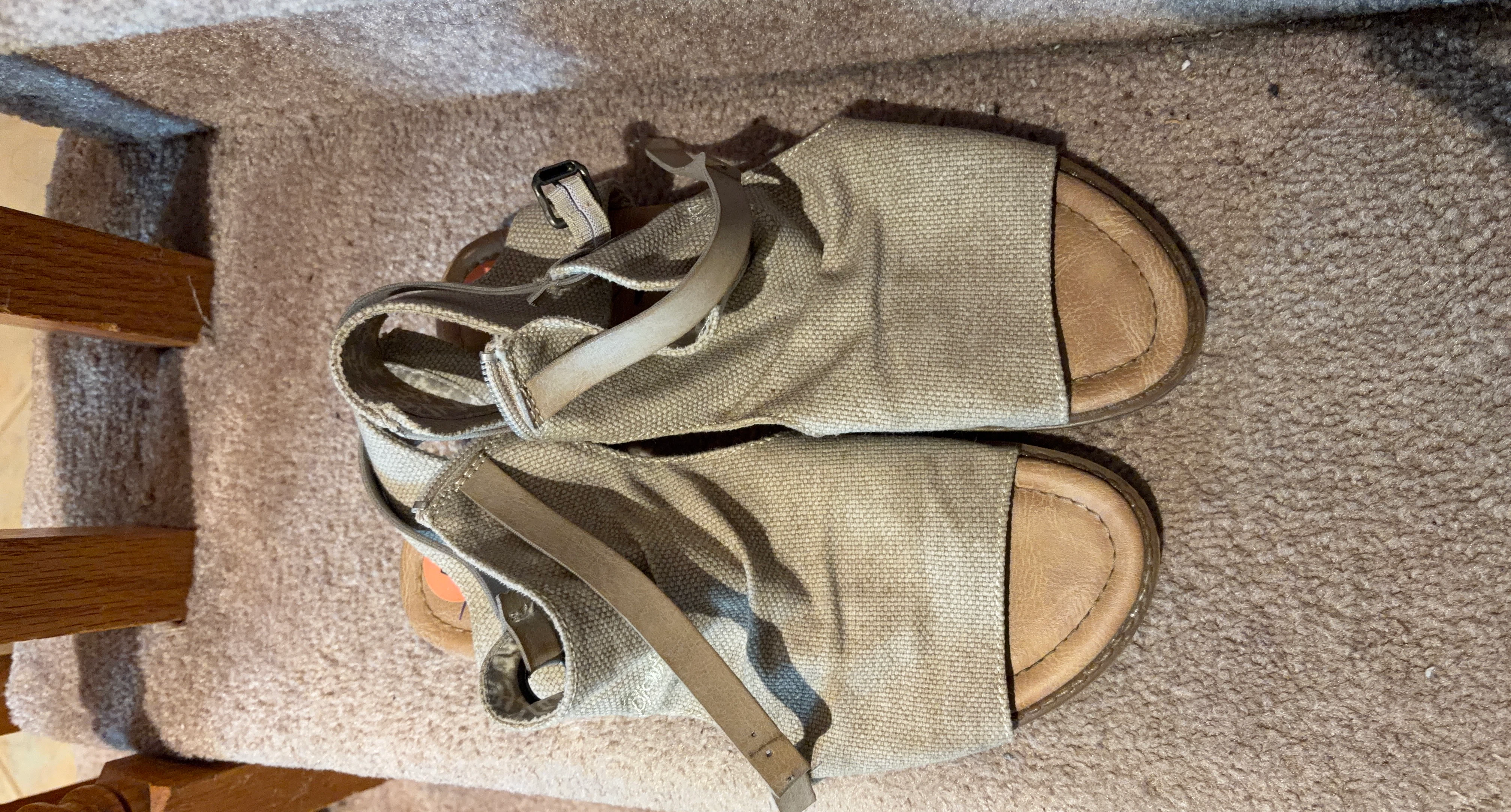Beige Canvas Sandals with Buckle Strap
