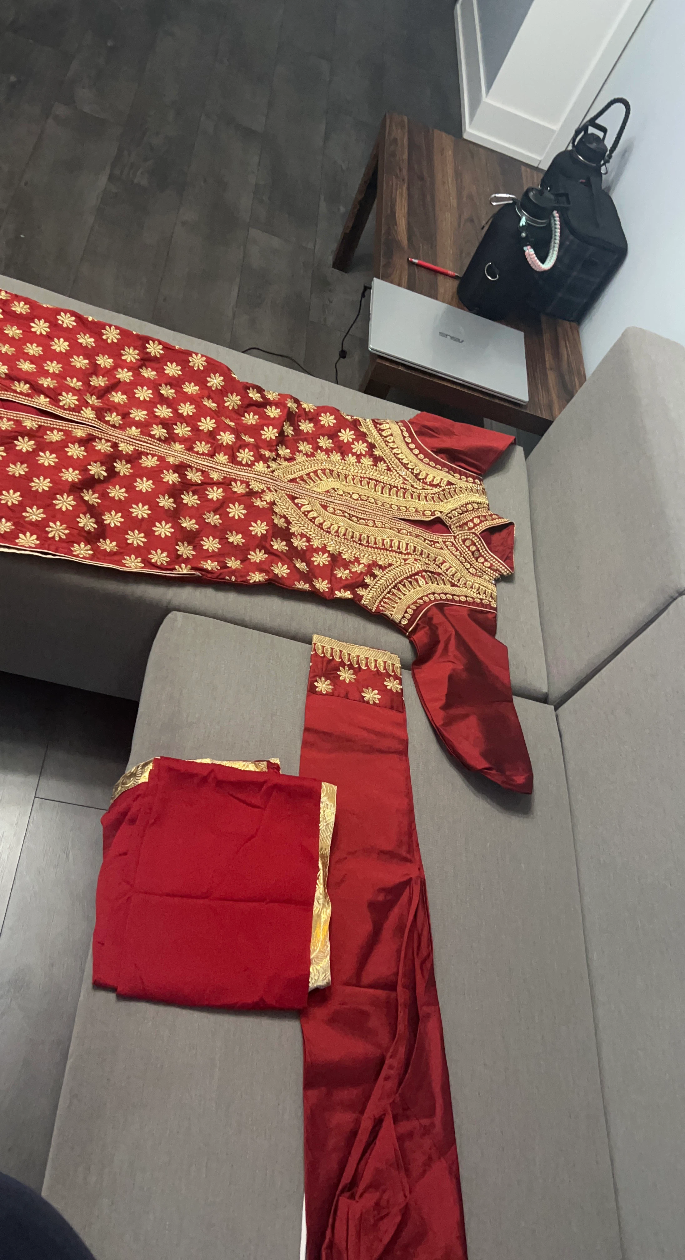 Red and Gold Embroidered Indian Outfit