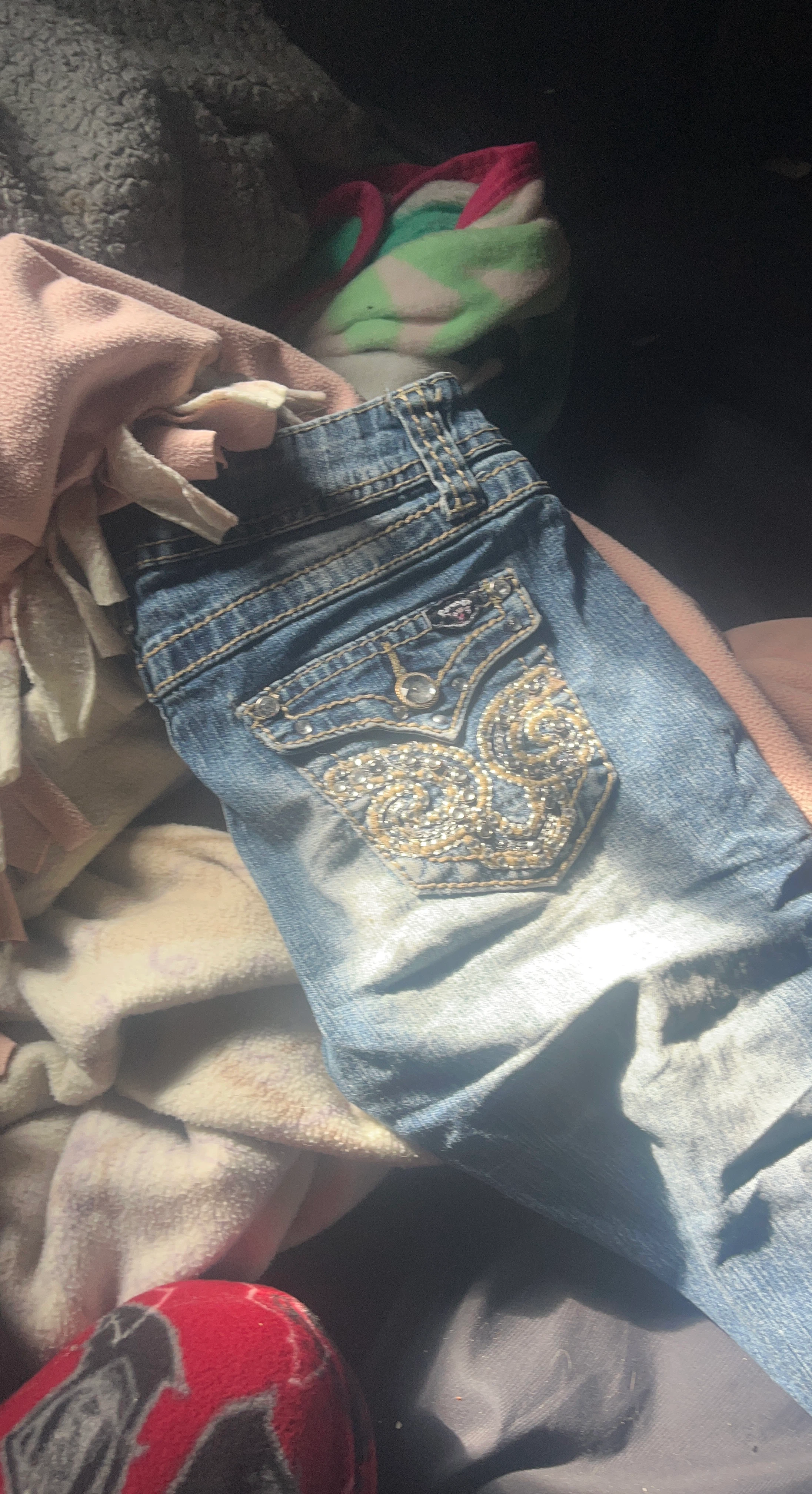 Blue Denim Jeans with Embellished Pockets