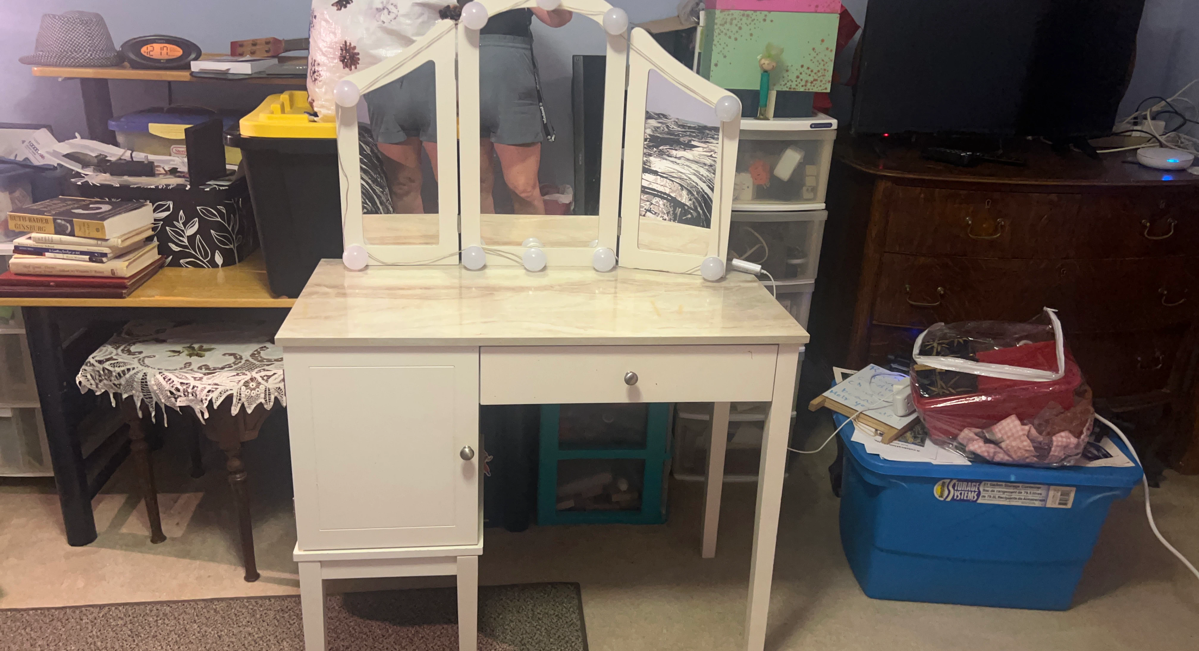 Vanity Table with Tri-Fold Mirror and Lights