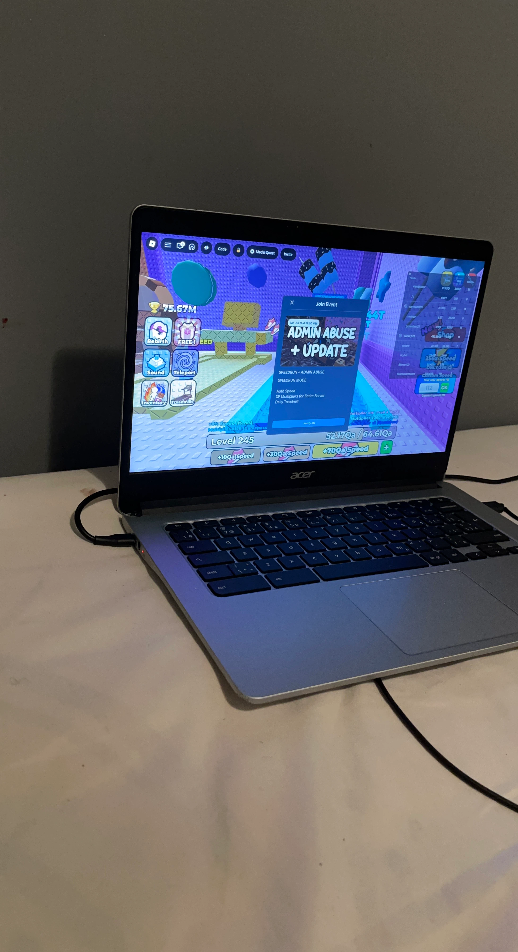 Acer Laptop with Roblox Game Running