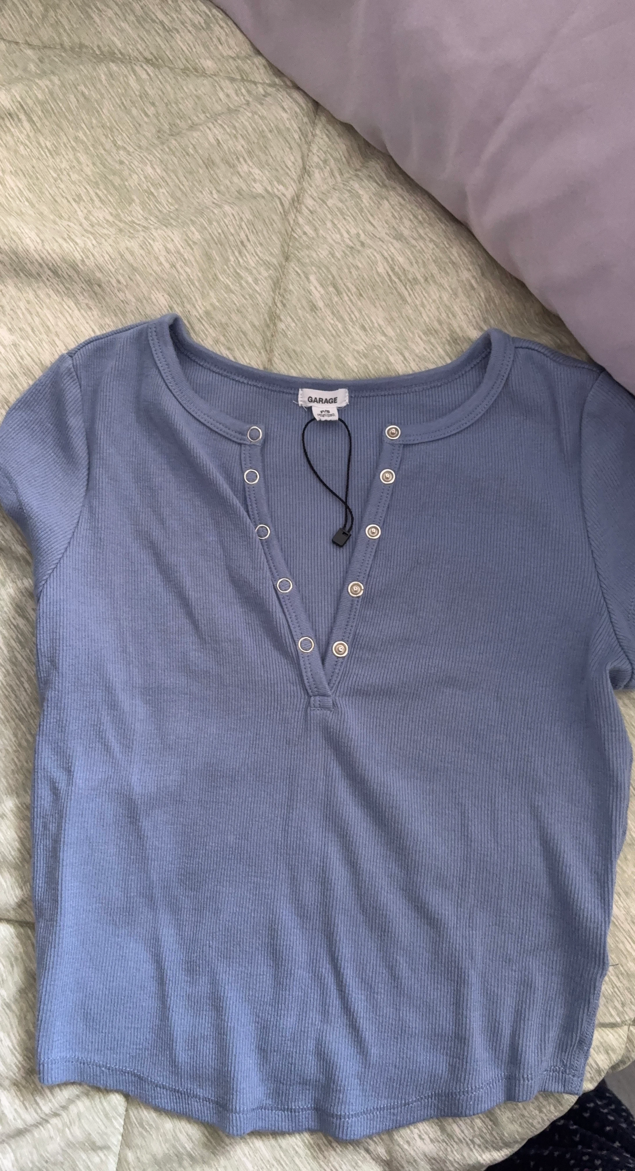 Garage Blue Ribbed Henley Top