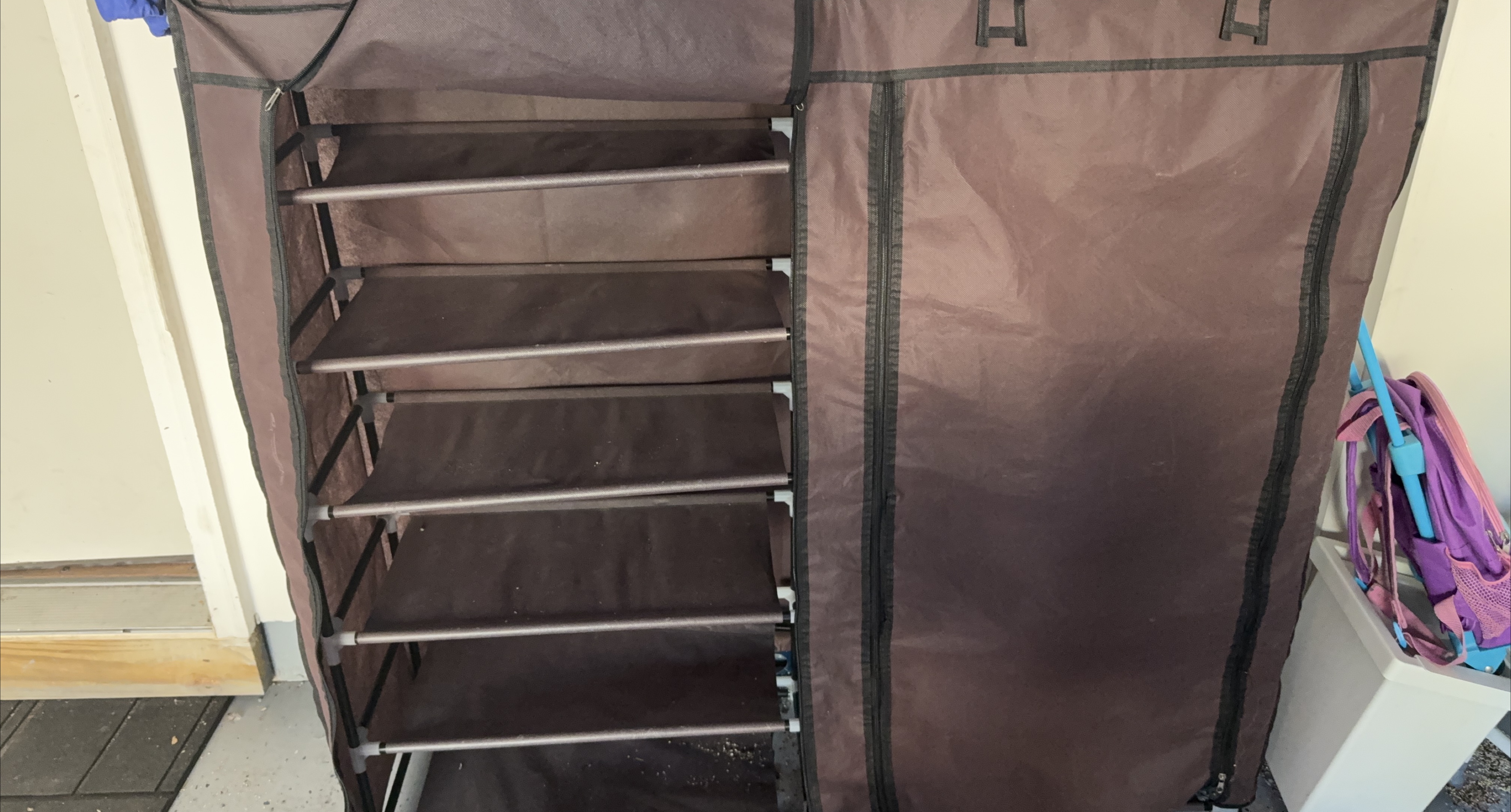 Brown 7-Tier Fabric Shoe Rack with Cover