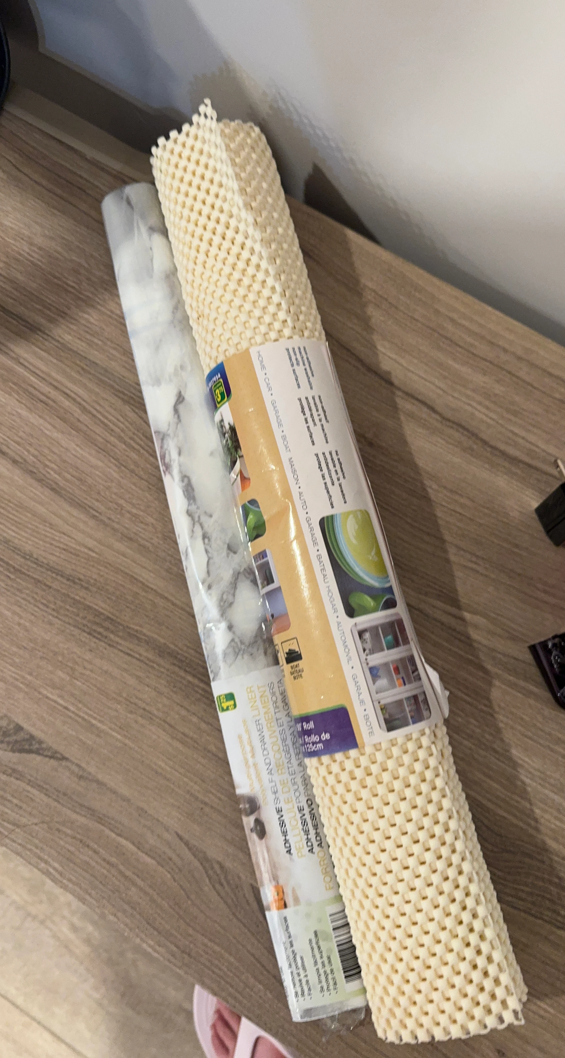 Adhesive Shelf and Drawer Liner - Marble and Beige Grid