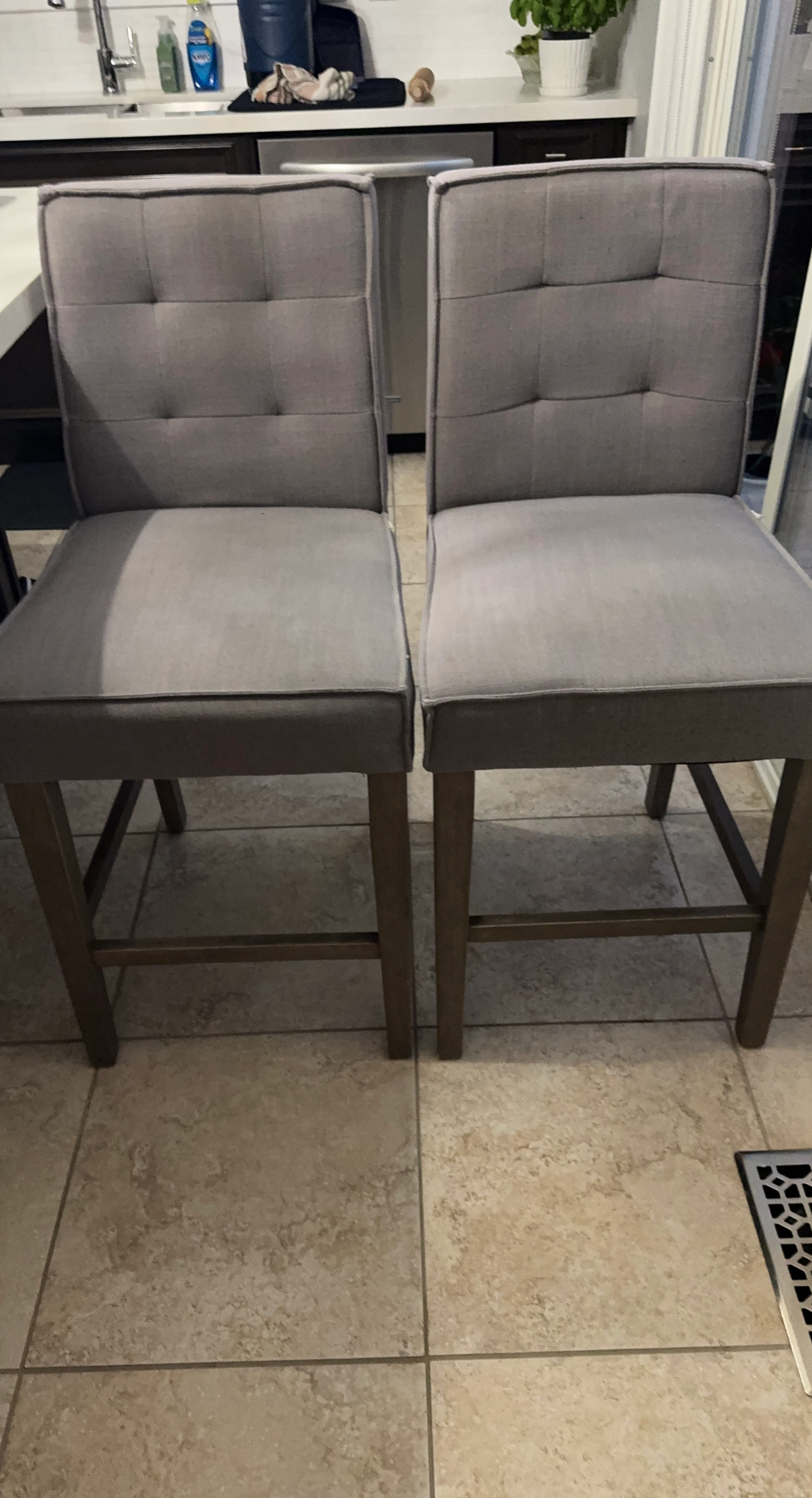 Grey Upholstered Bar Stools (Set of 2)