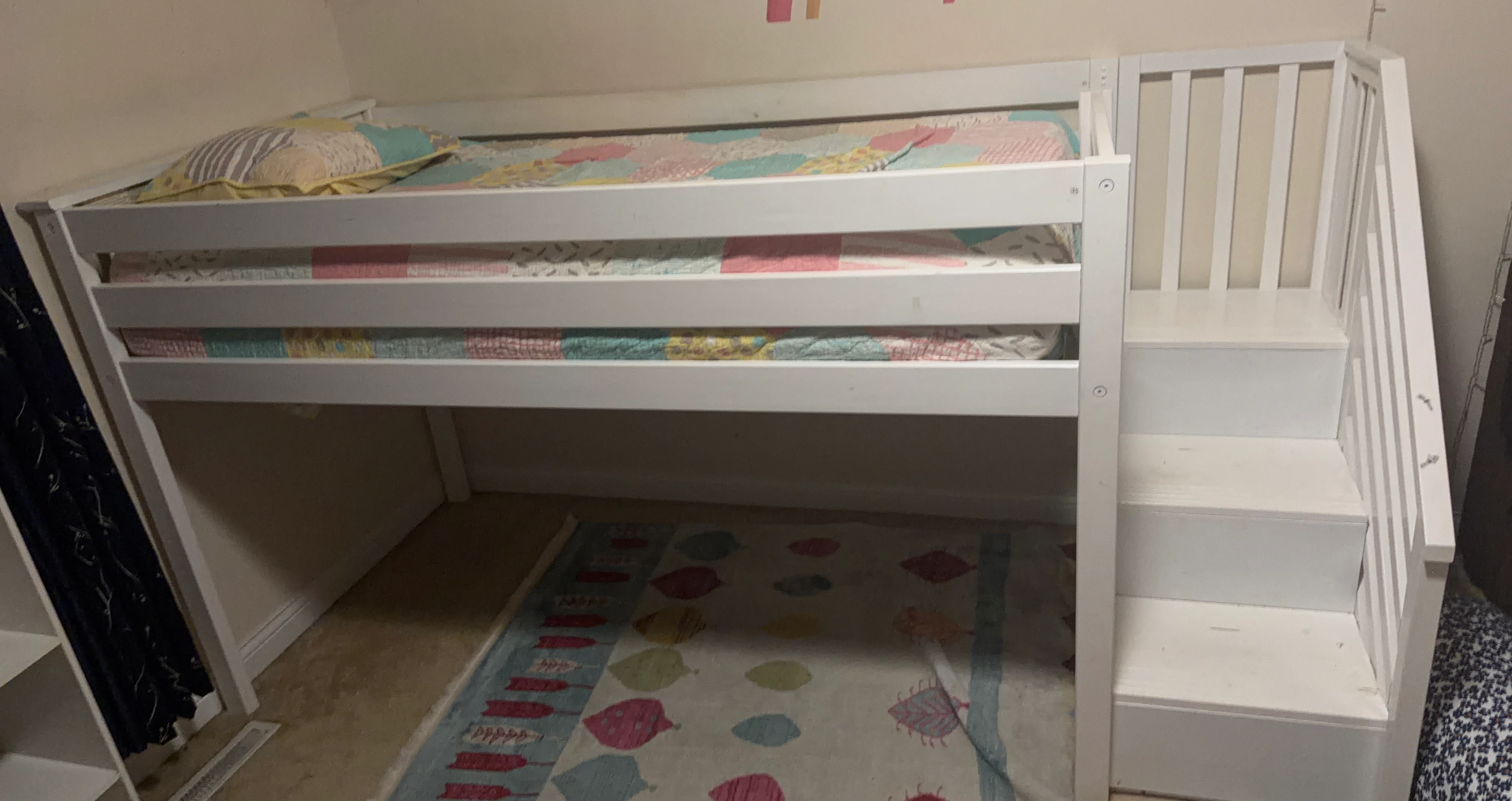 White Loft Bed with Stairs