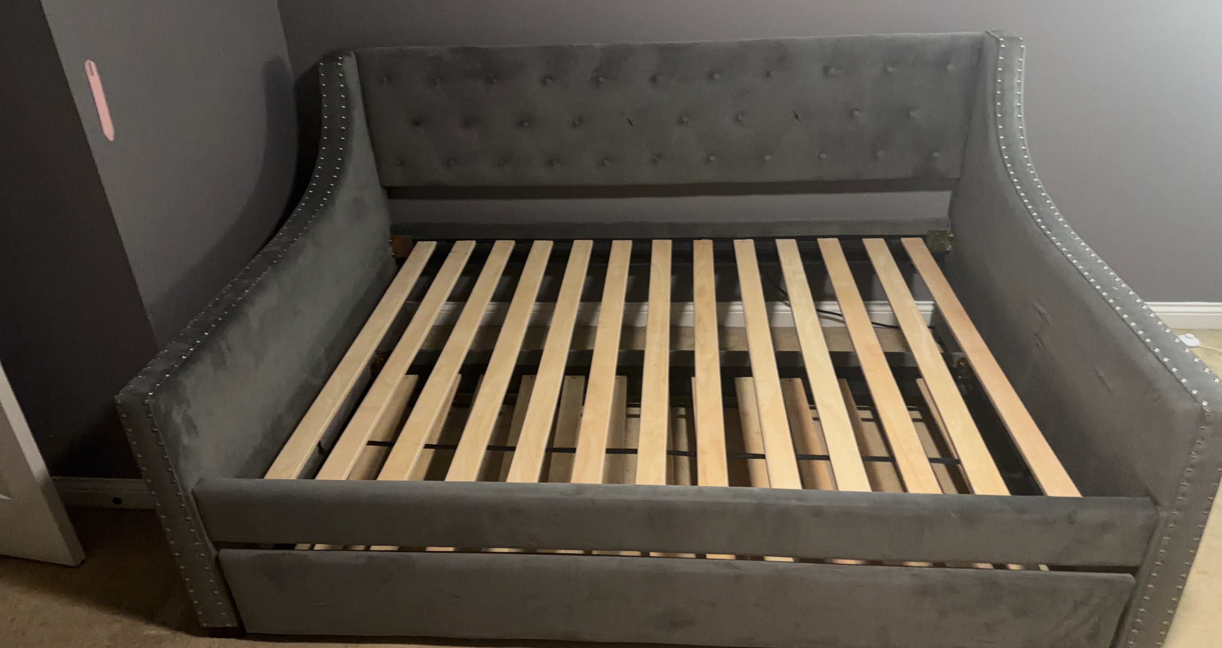 Dark Gray Upholstered Daybed with Studded Trim