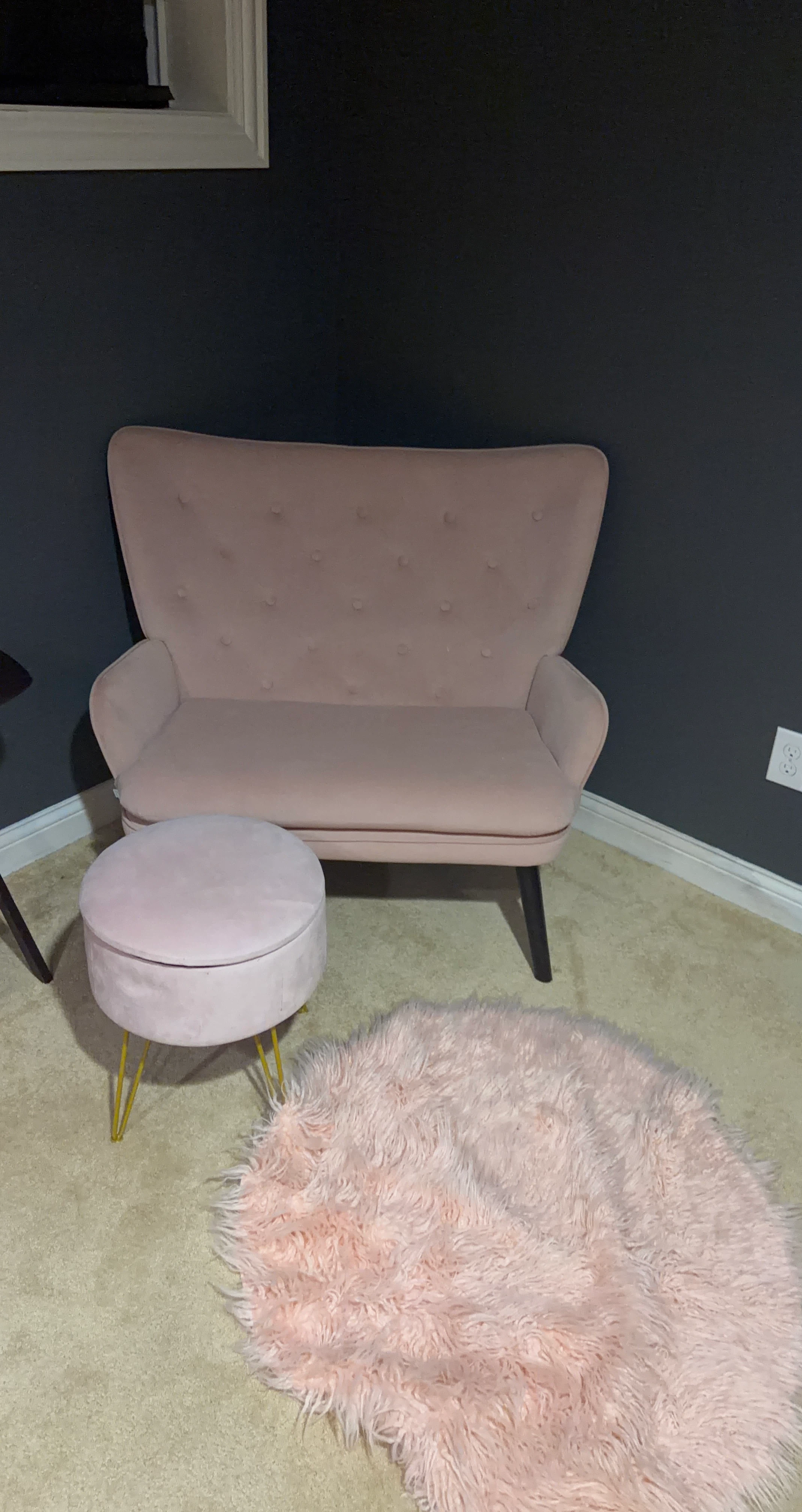 Pink Velvet Loveseat with Ottoman