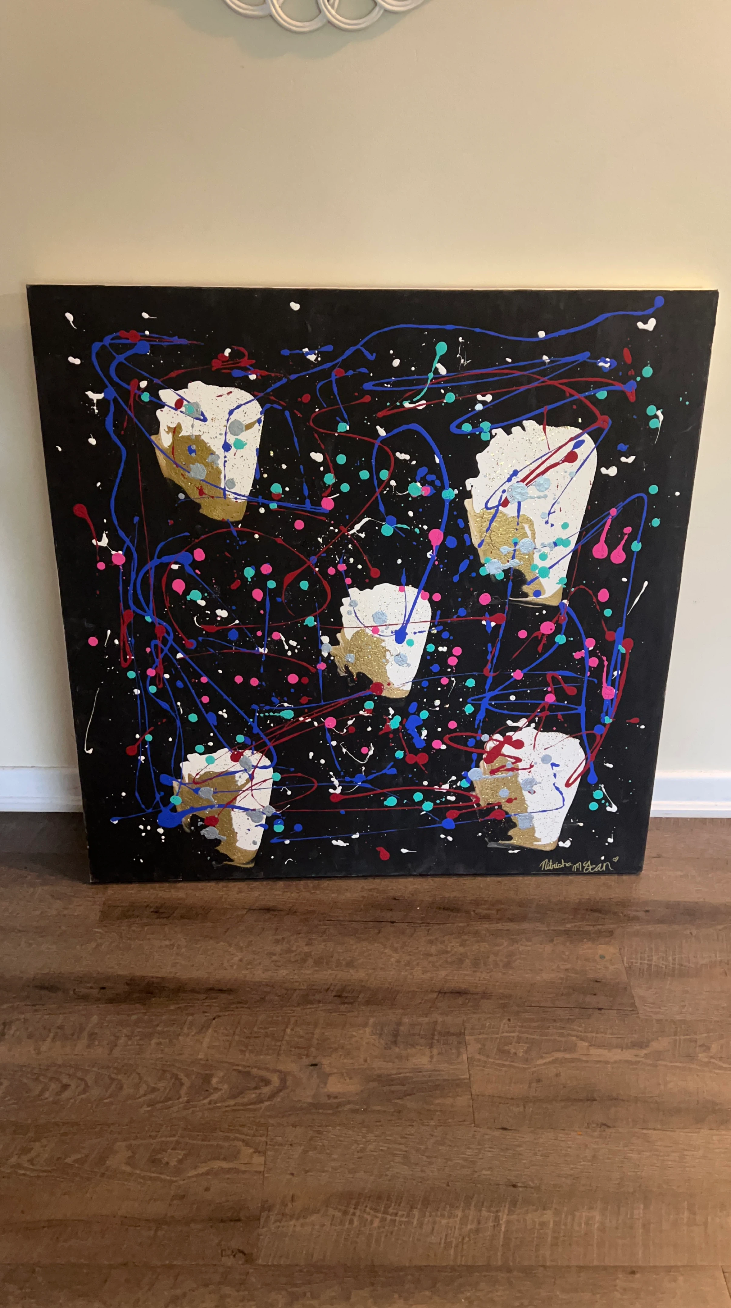 Abstract Art Painting - Black Canvas with Splatter