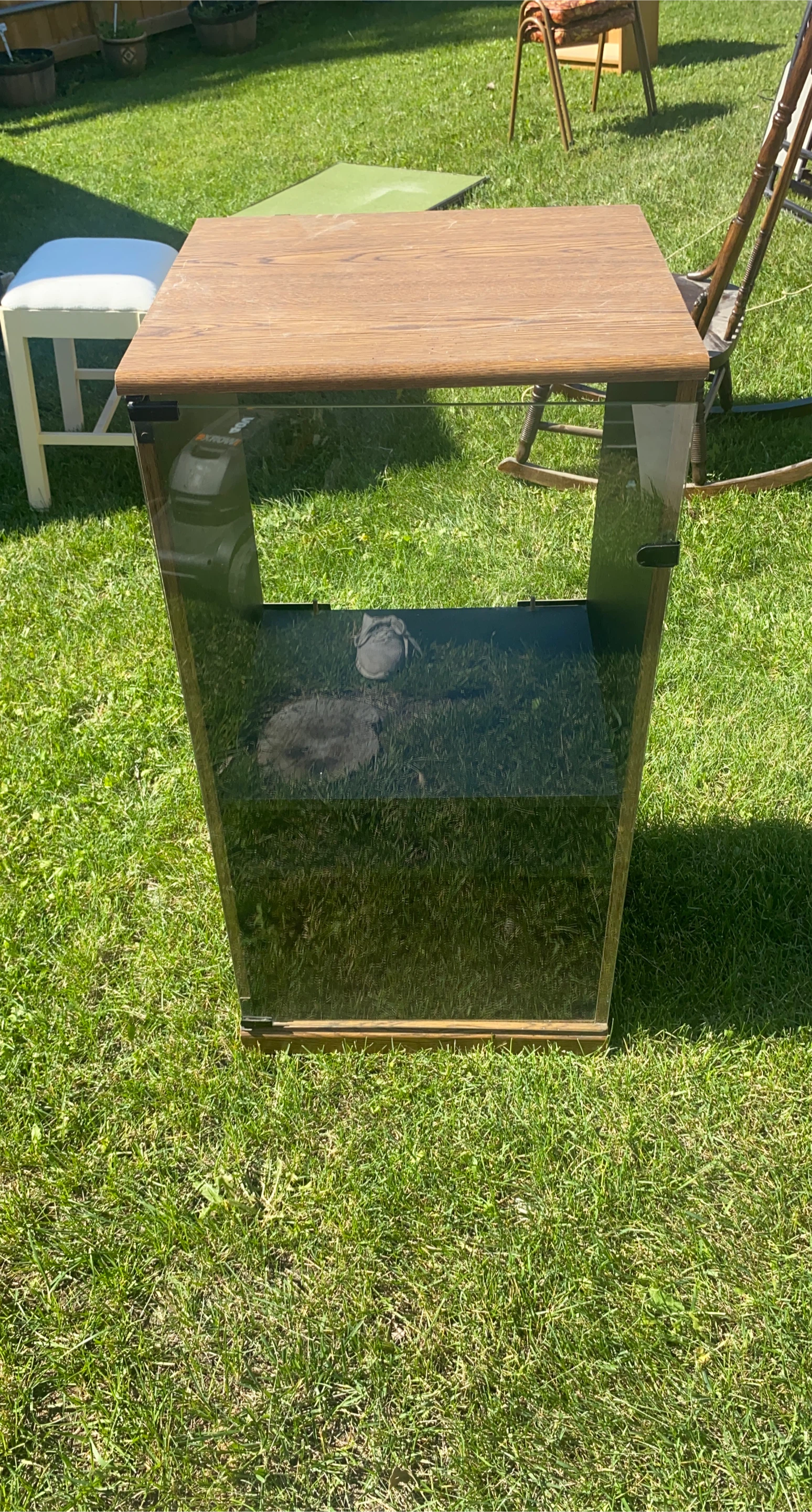 Vintage Wood and Glass Display Stand