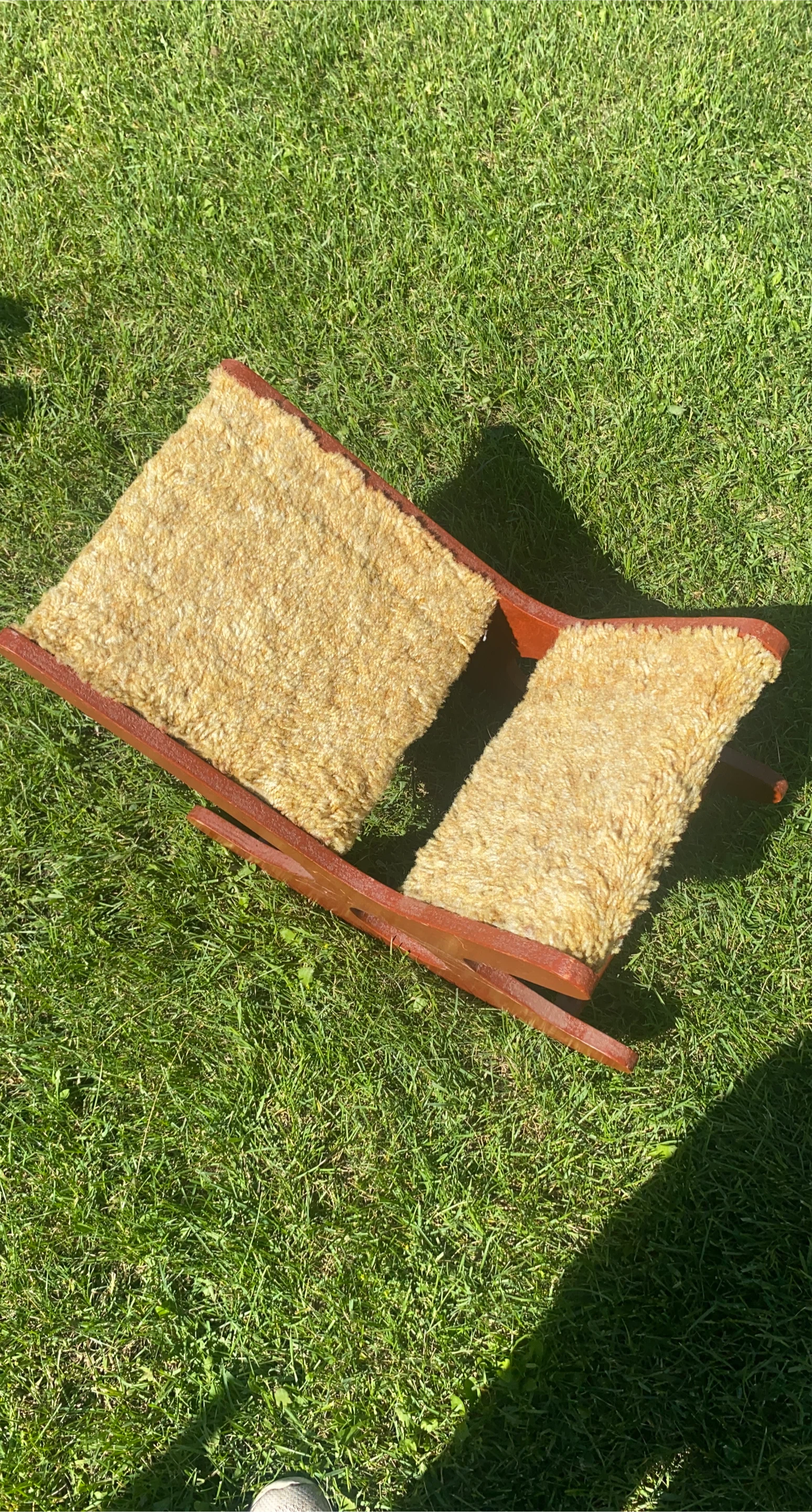Wooden Rocking foot rest with Faux Fur Cushion