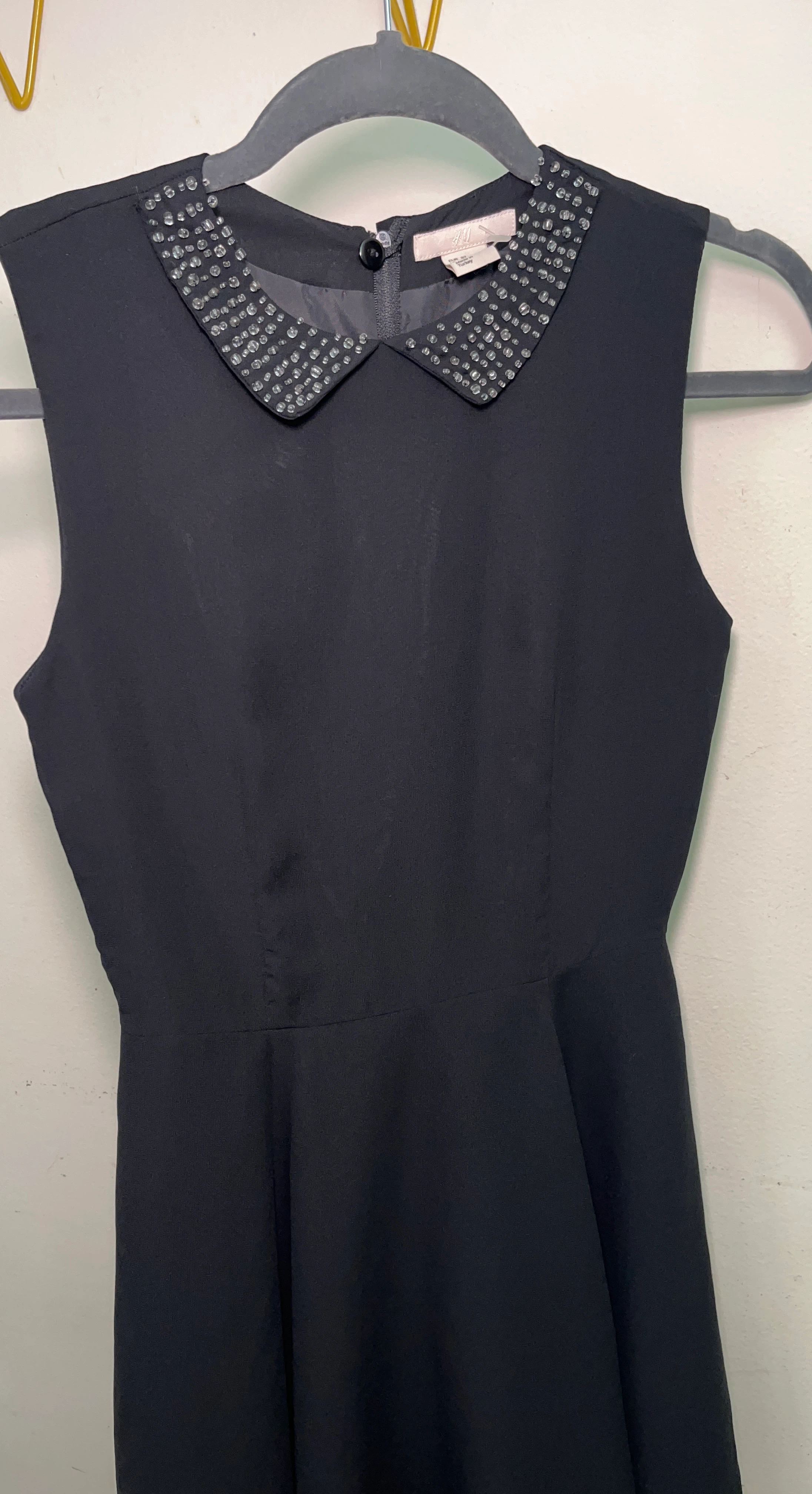 Black Sleeveless Dress with Embellished Collar
