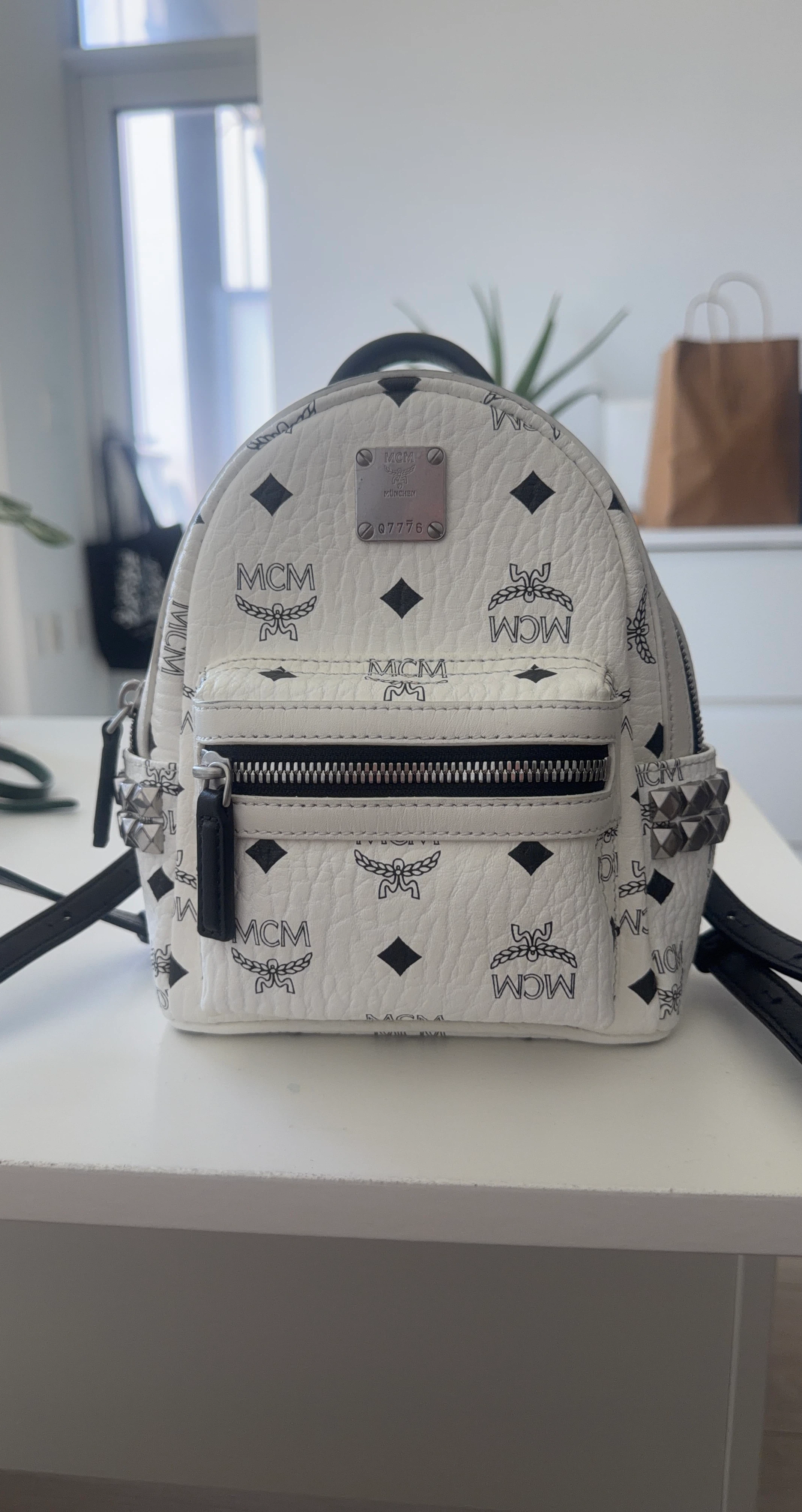 Authentic MCM Stark Side Studs Mini Backpack – White Visetos