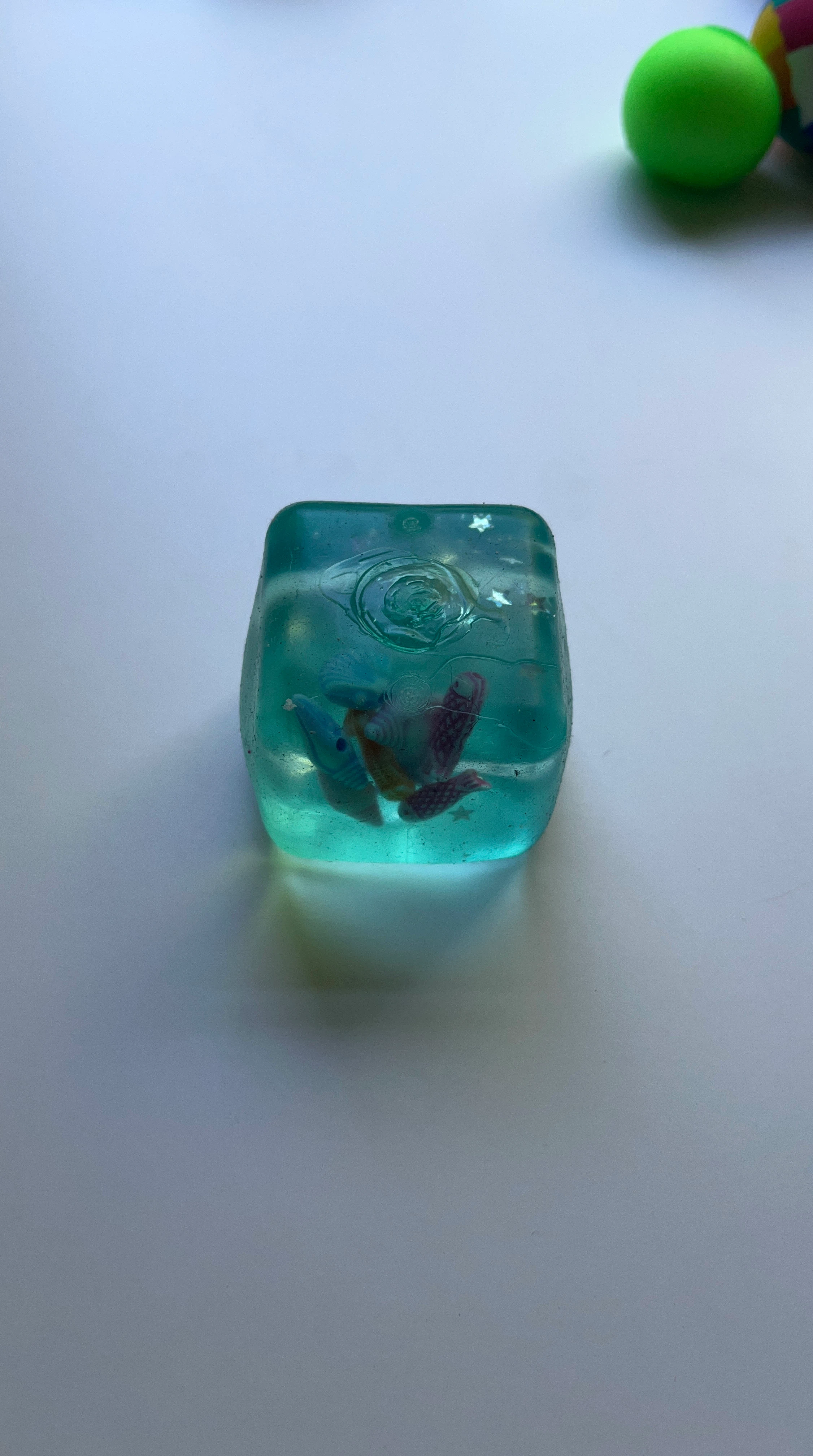 Teal Jelly Cube with Ocean Creatures