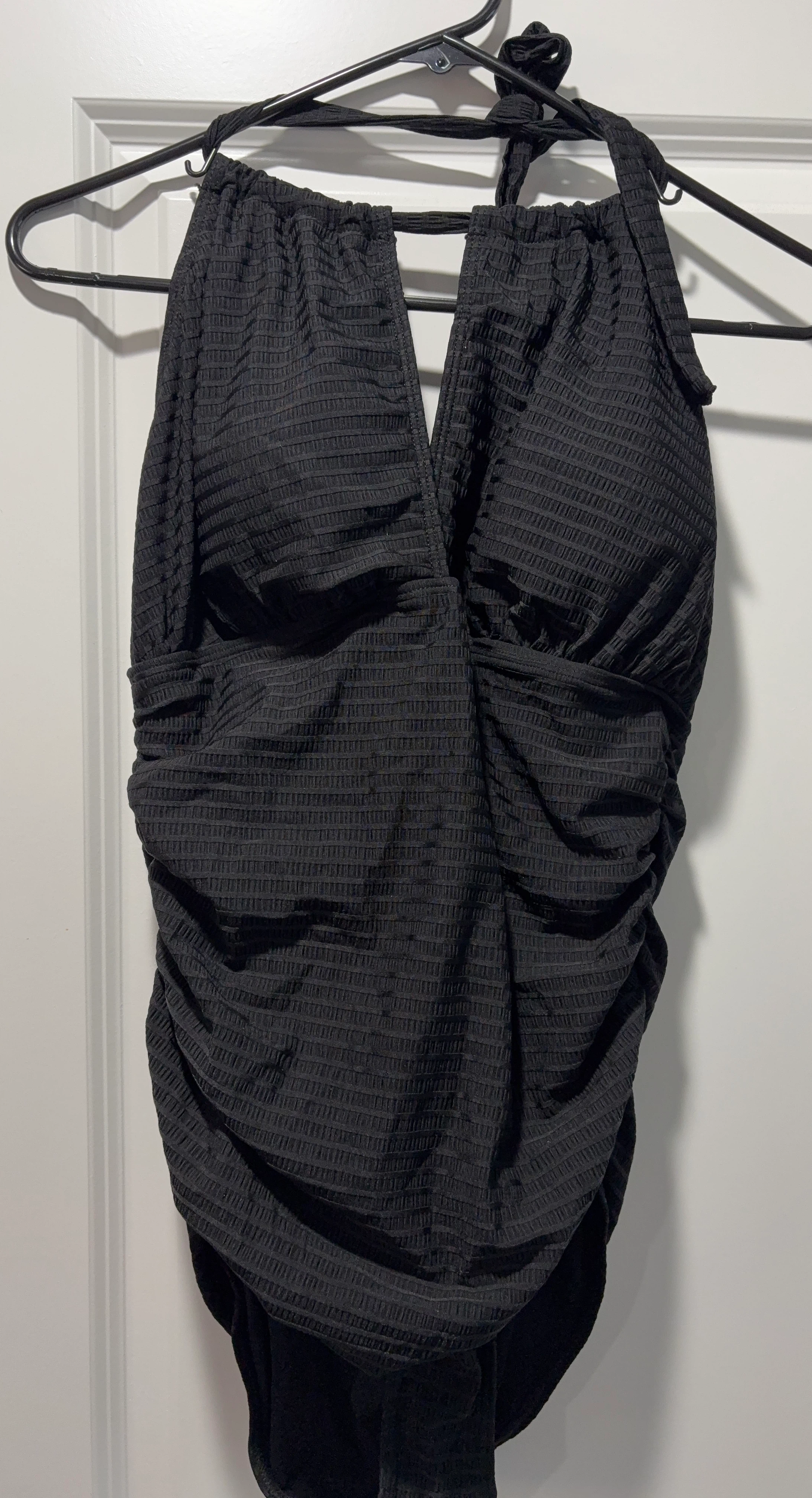 Black Textured Halter One-Piece Swimsuit