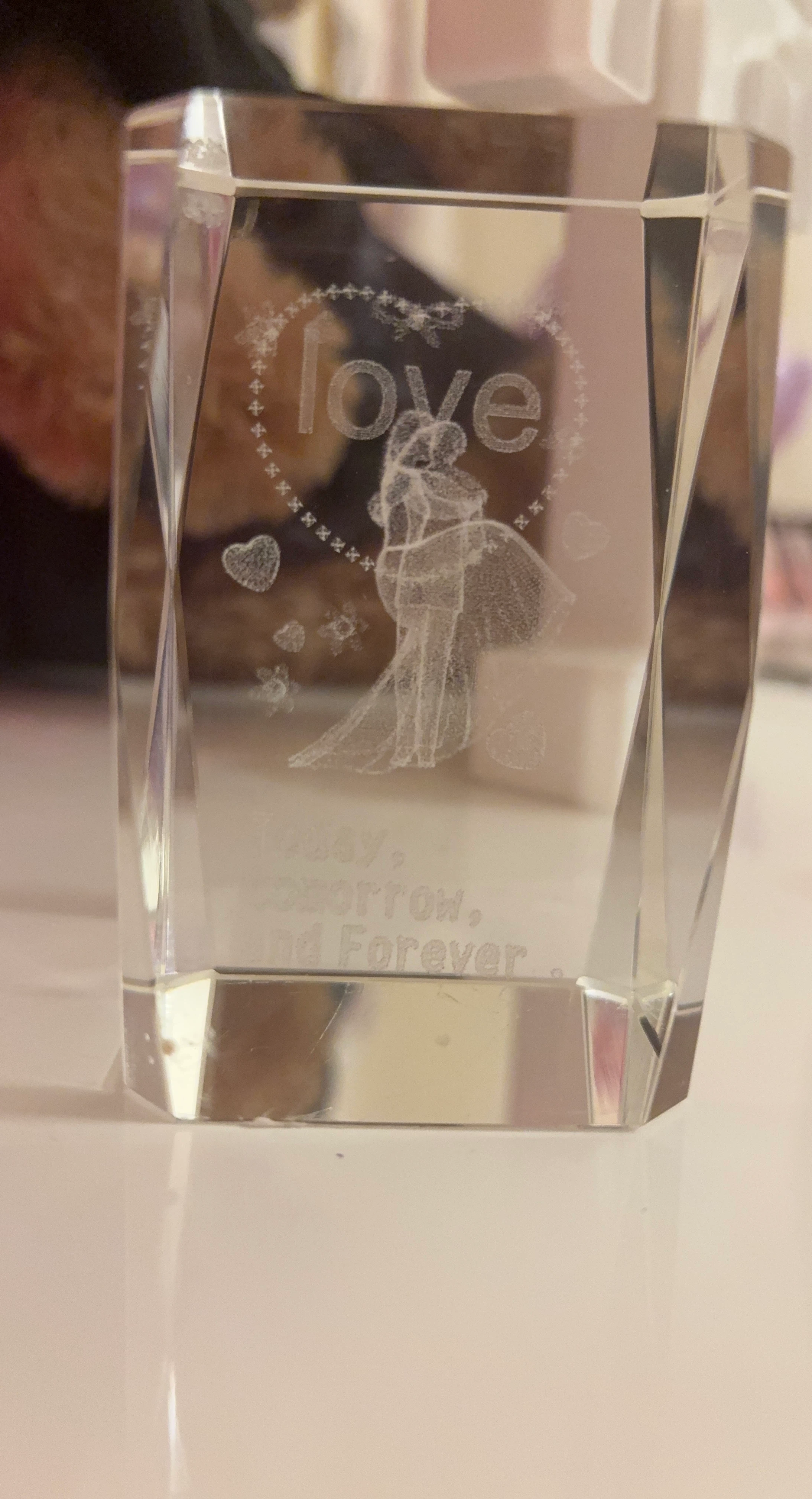 Crystal "Love" Keepsake with "Today, Tomorrow, and Forever"
