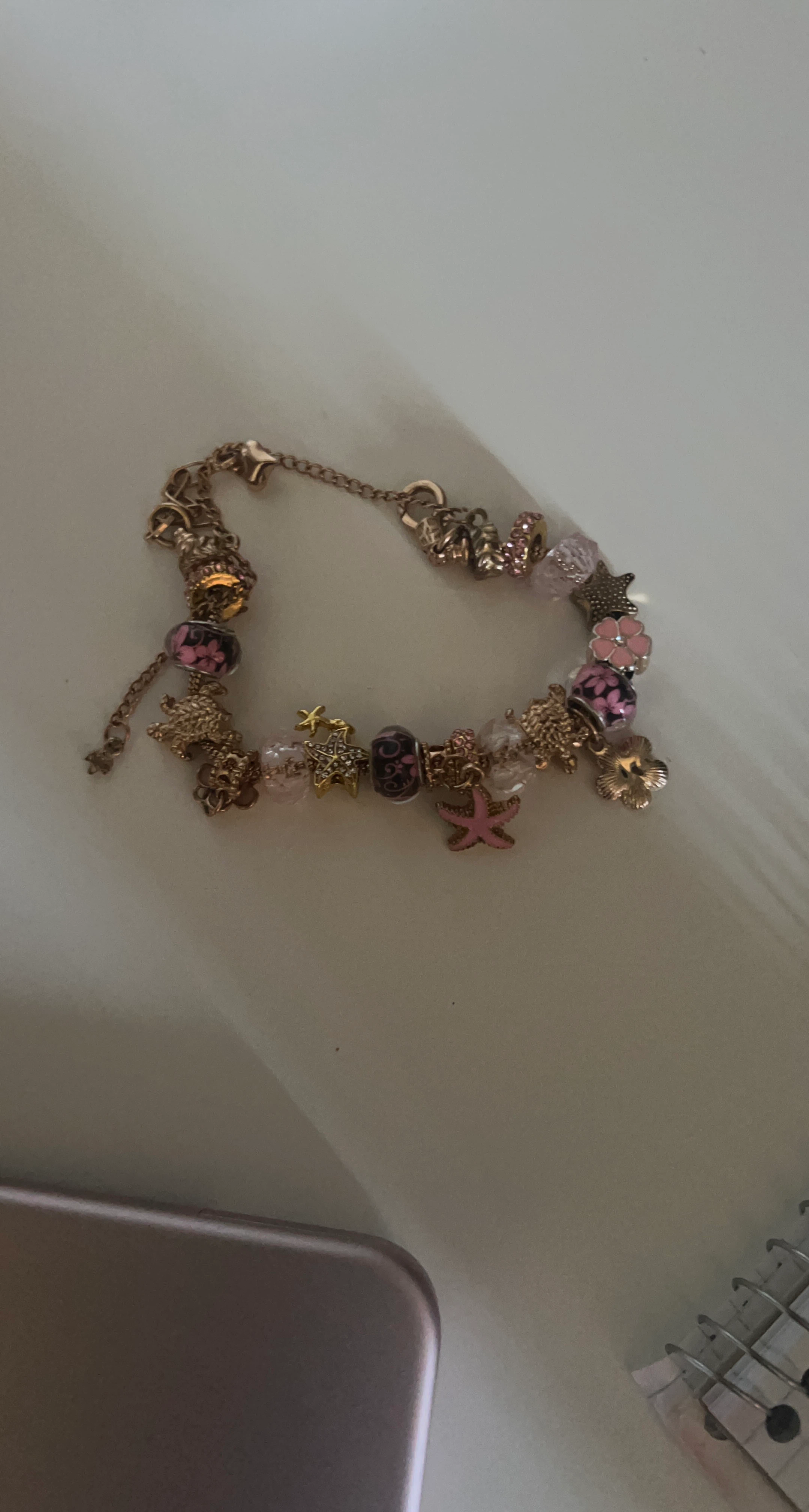 Gold Charm Bracelet with Pink and Purple Accents