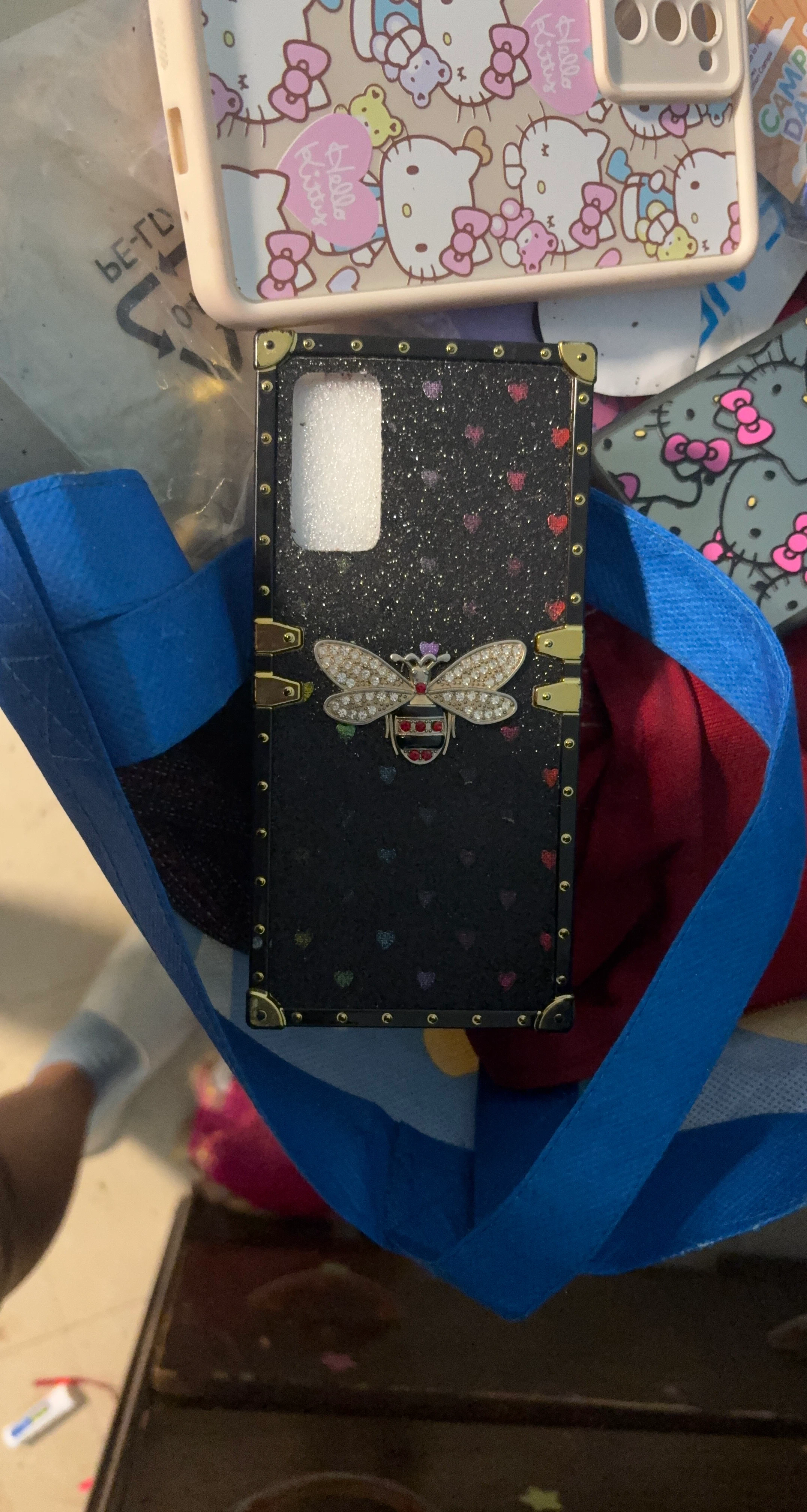 Black Phone Case with Bee Design