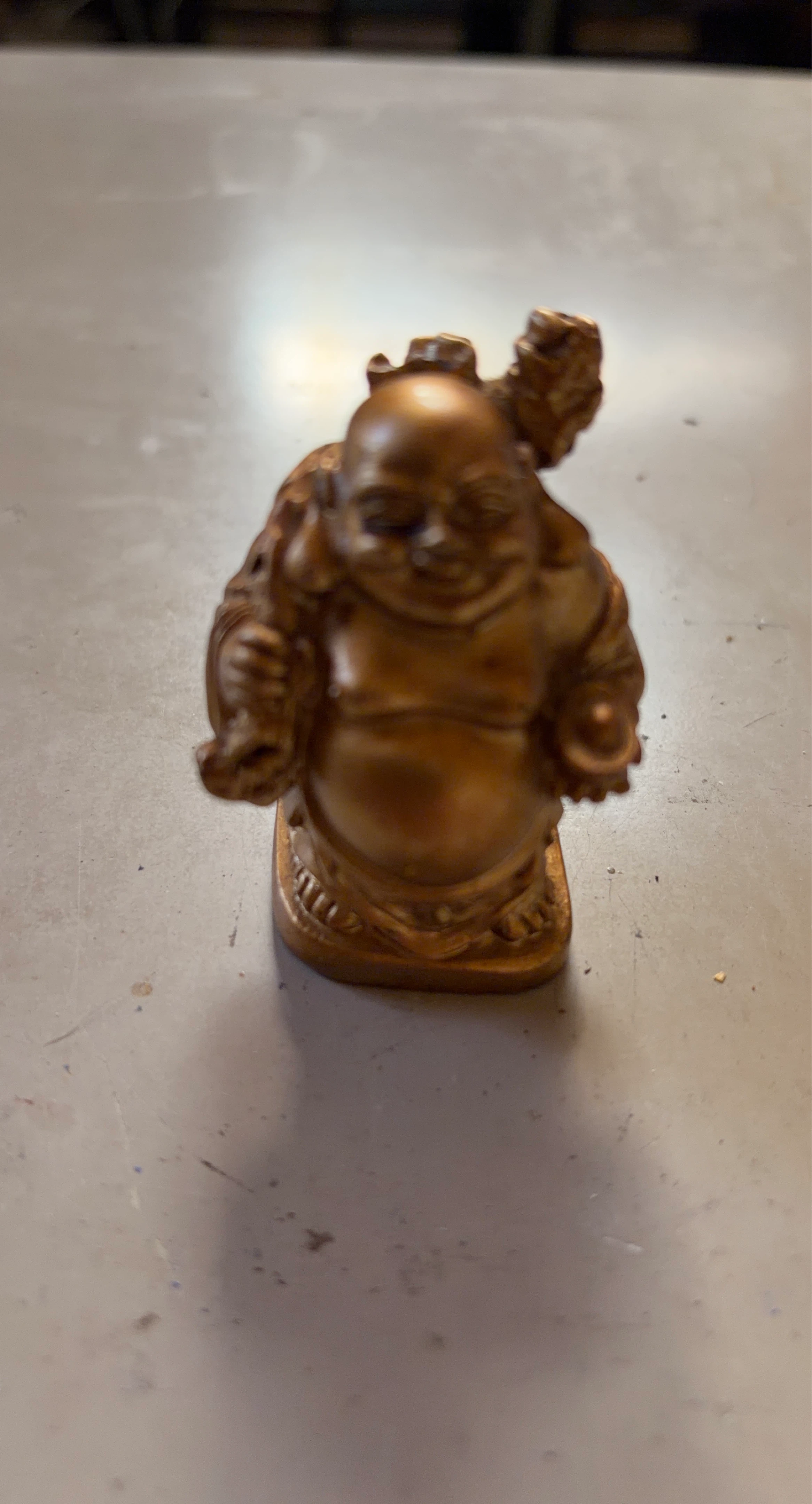 Wooden Bronze tinted Laughing Buddha Figurine