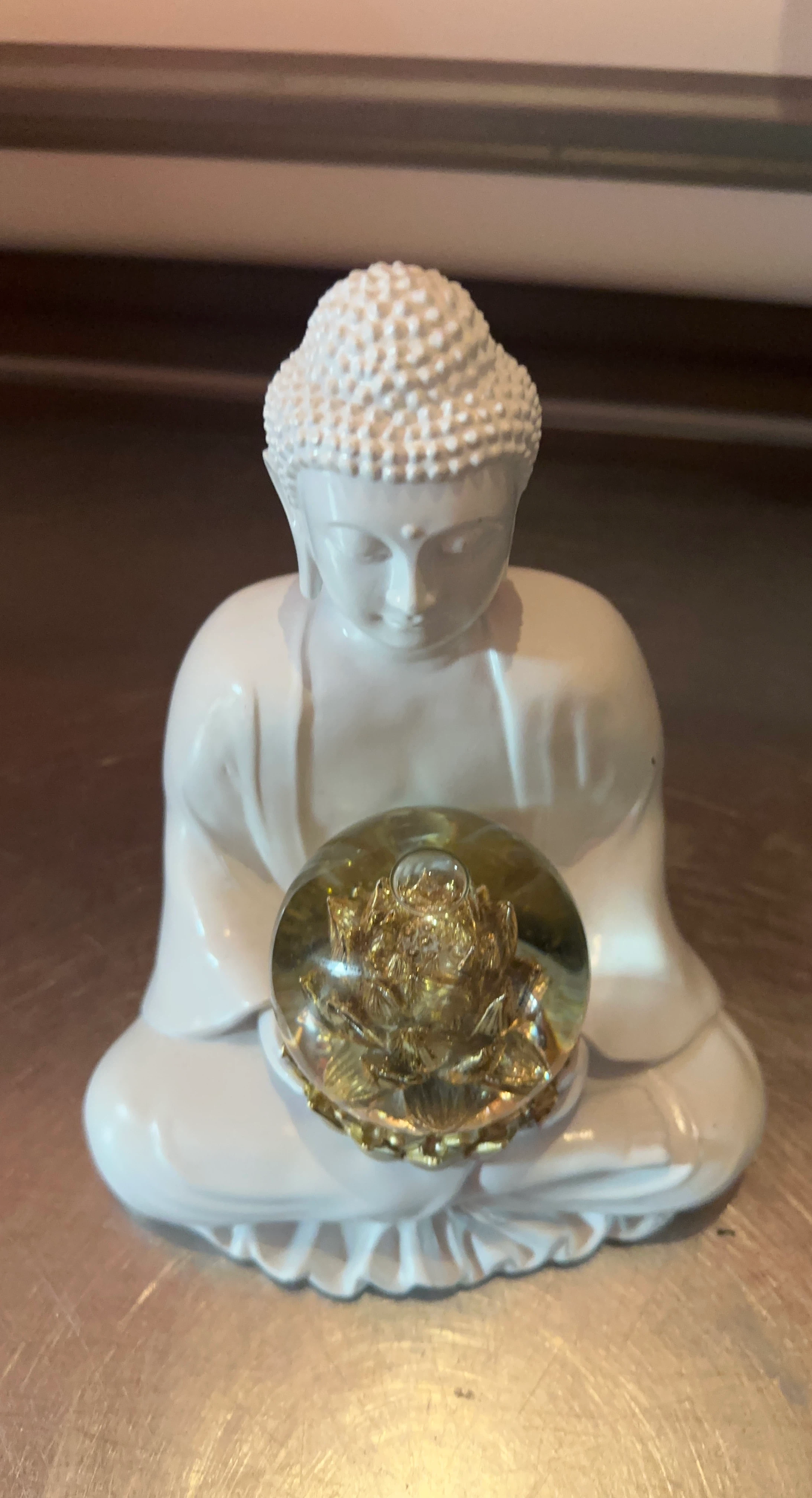 White Buddha Figurine with Golden Lotus Orb