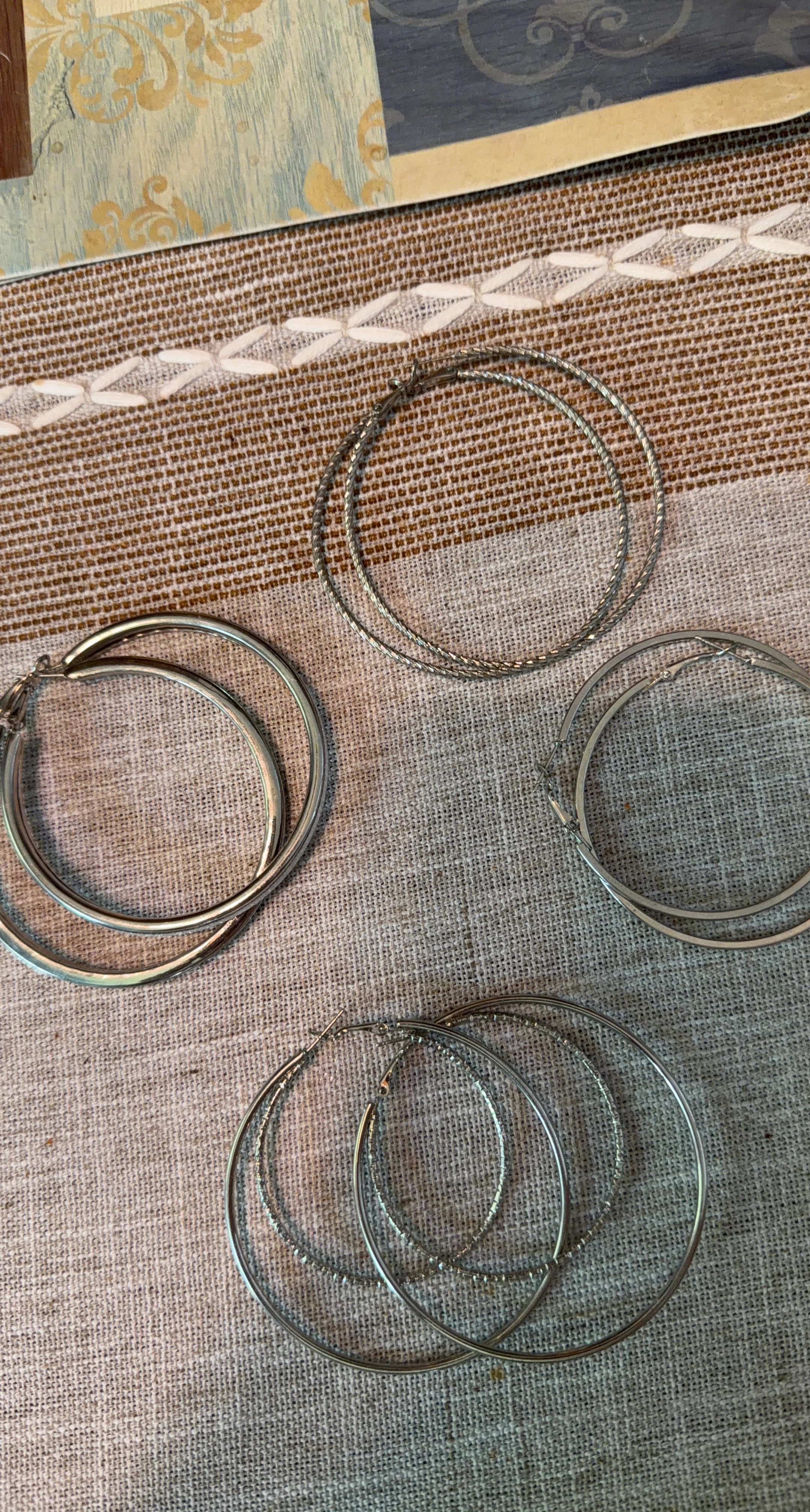 Silver Hoop Earrings Set