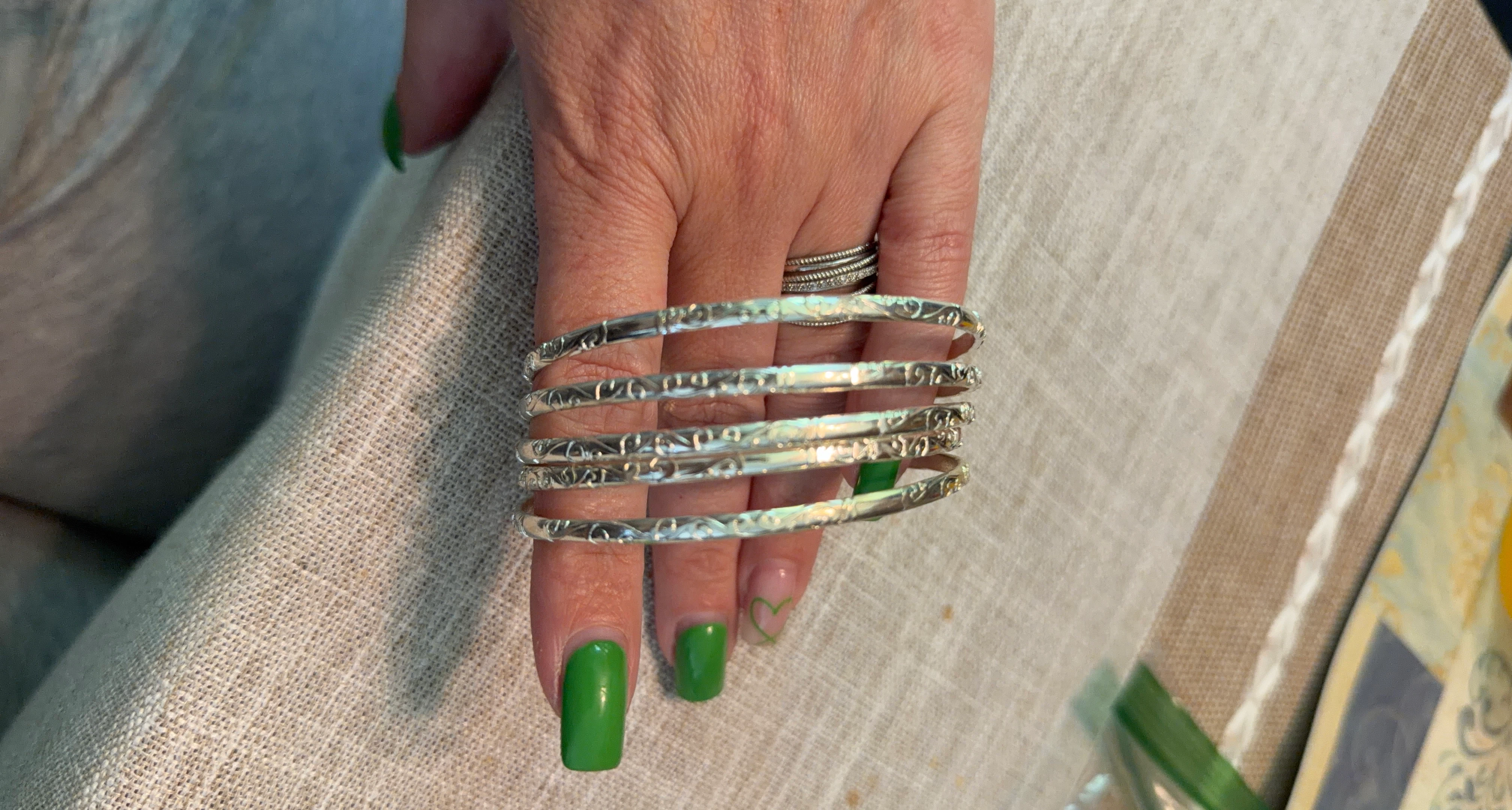 Set of 5 Silver Tone Bangles