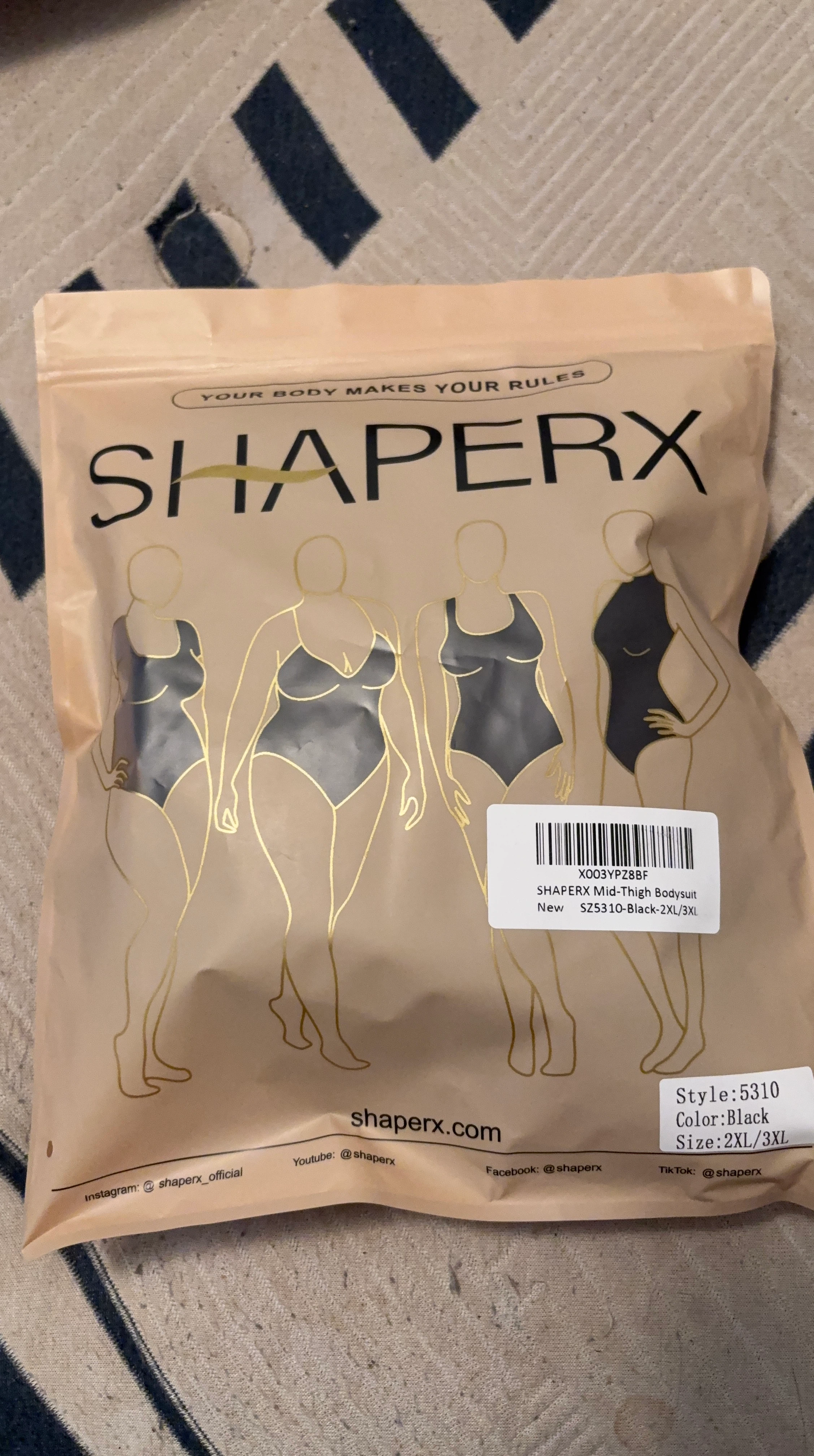 SHAPERX Mid-Thigh Bodysuit Black 2XL/3XL
