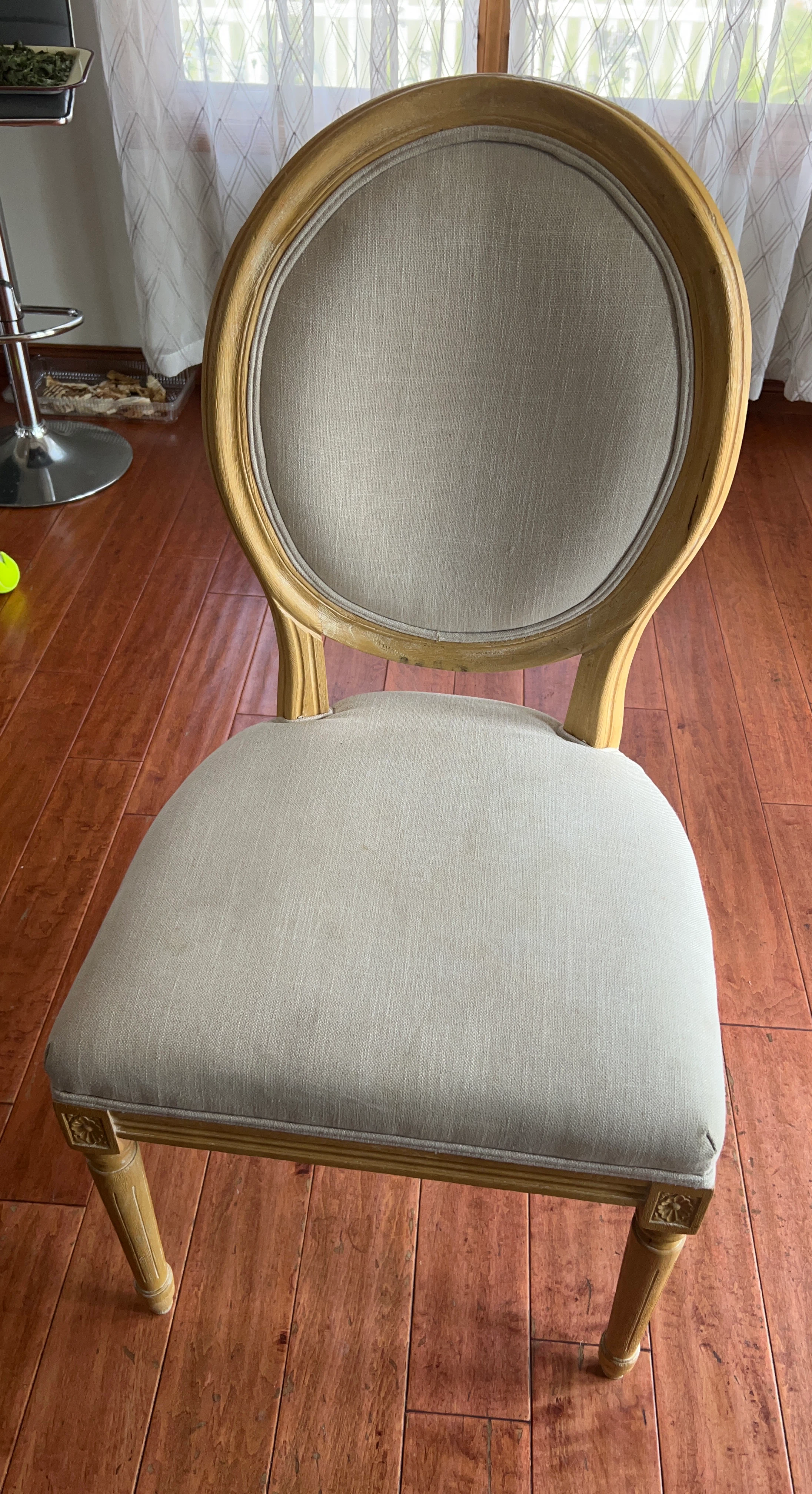 Ornate Accent Chair - Neutral Linen Upholstery