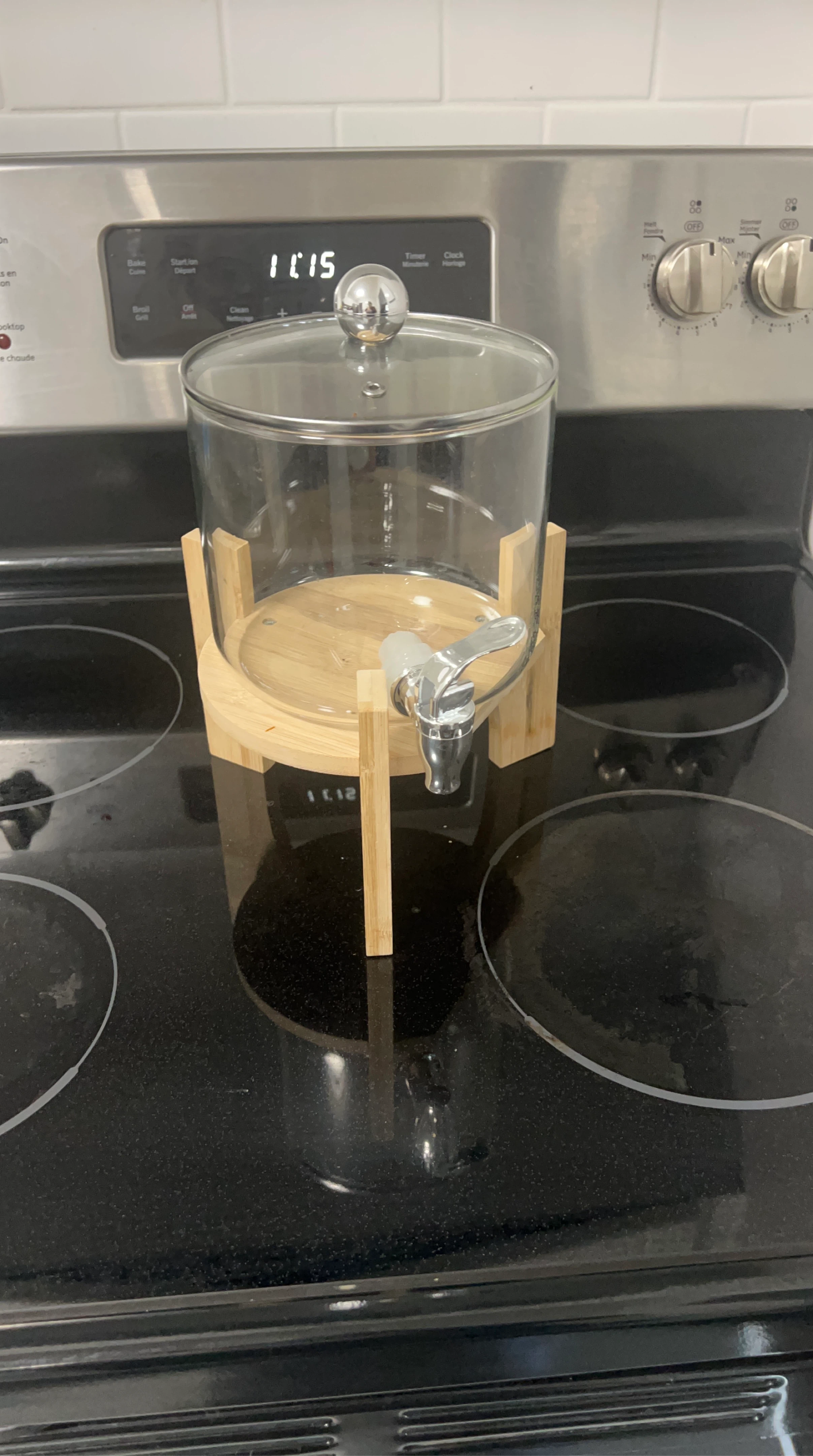Glass Beverage Dispenser with Bamboo Stand
