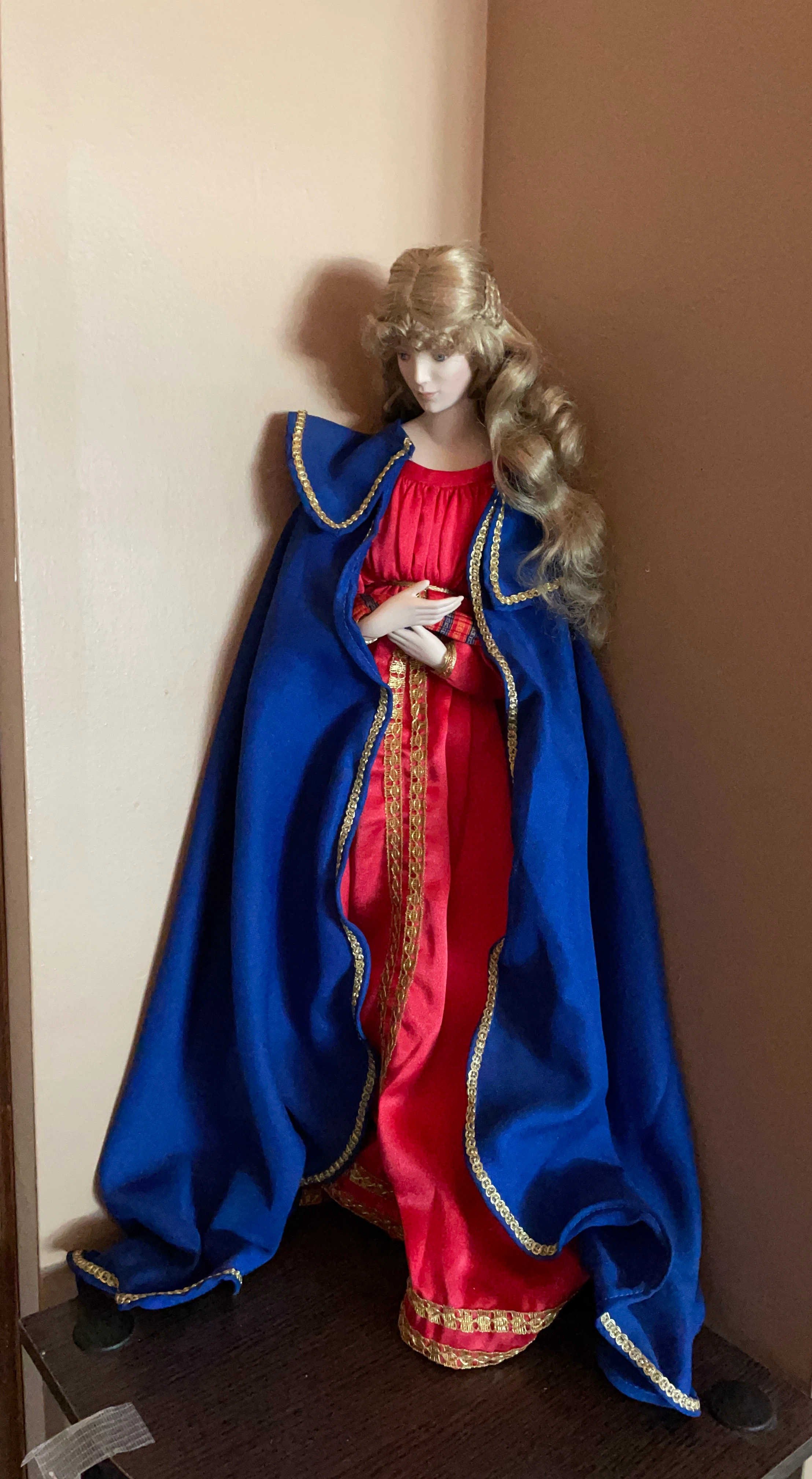 Decorative Doll in Red and Blue Gown