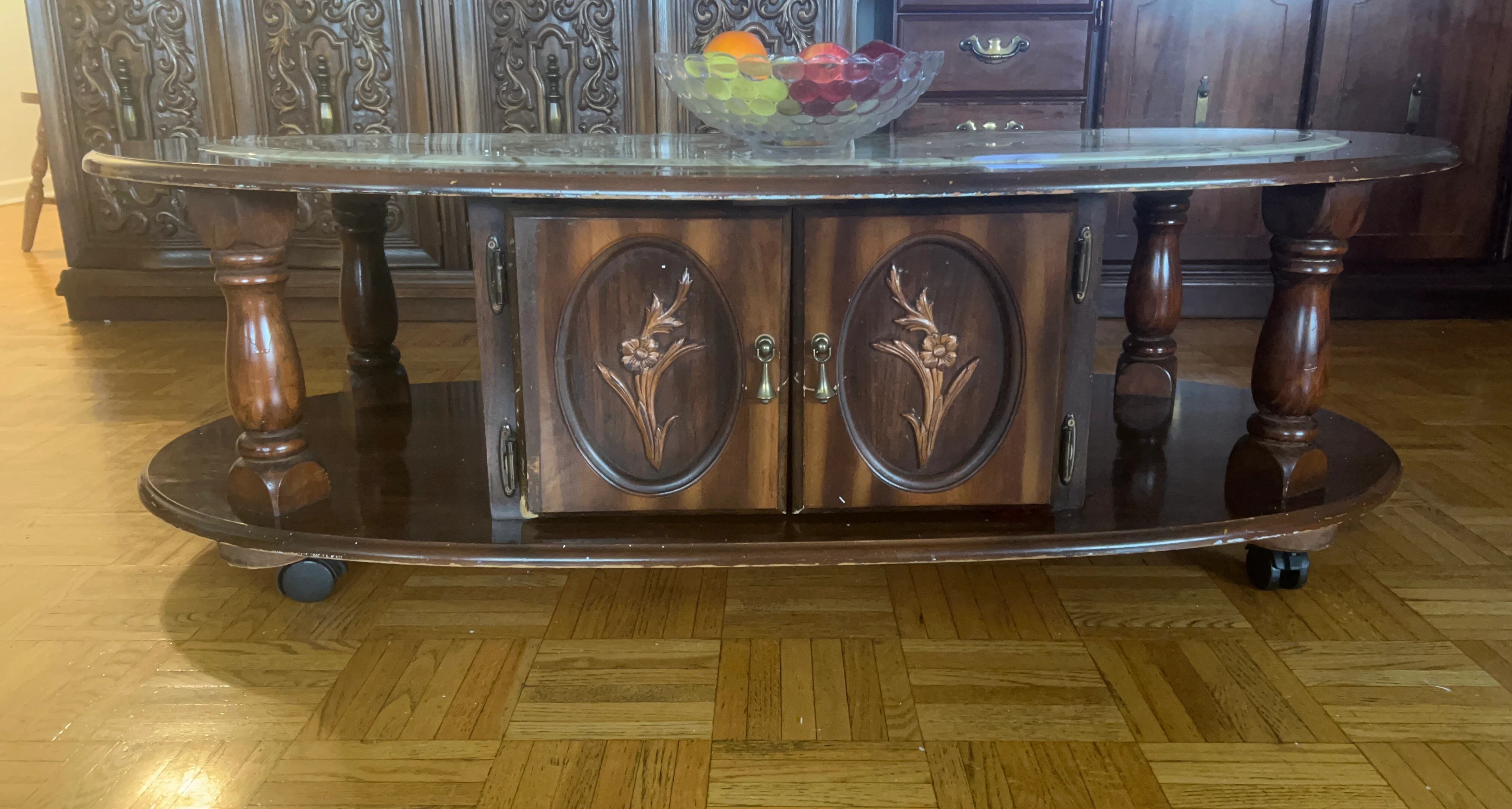 Vintage Oval Coffee Table with Storage
