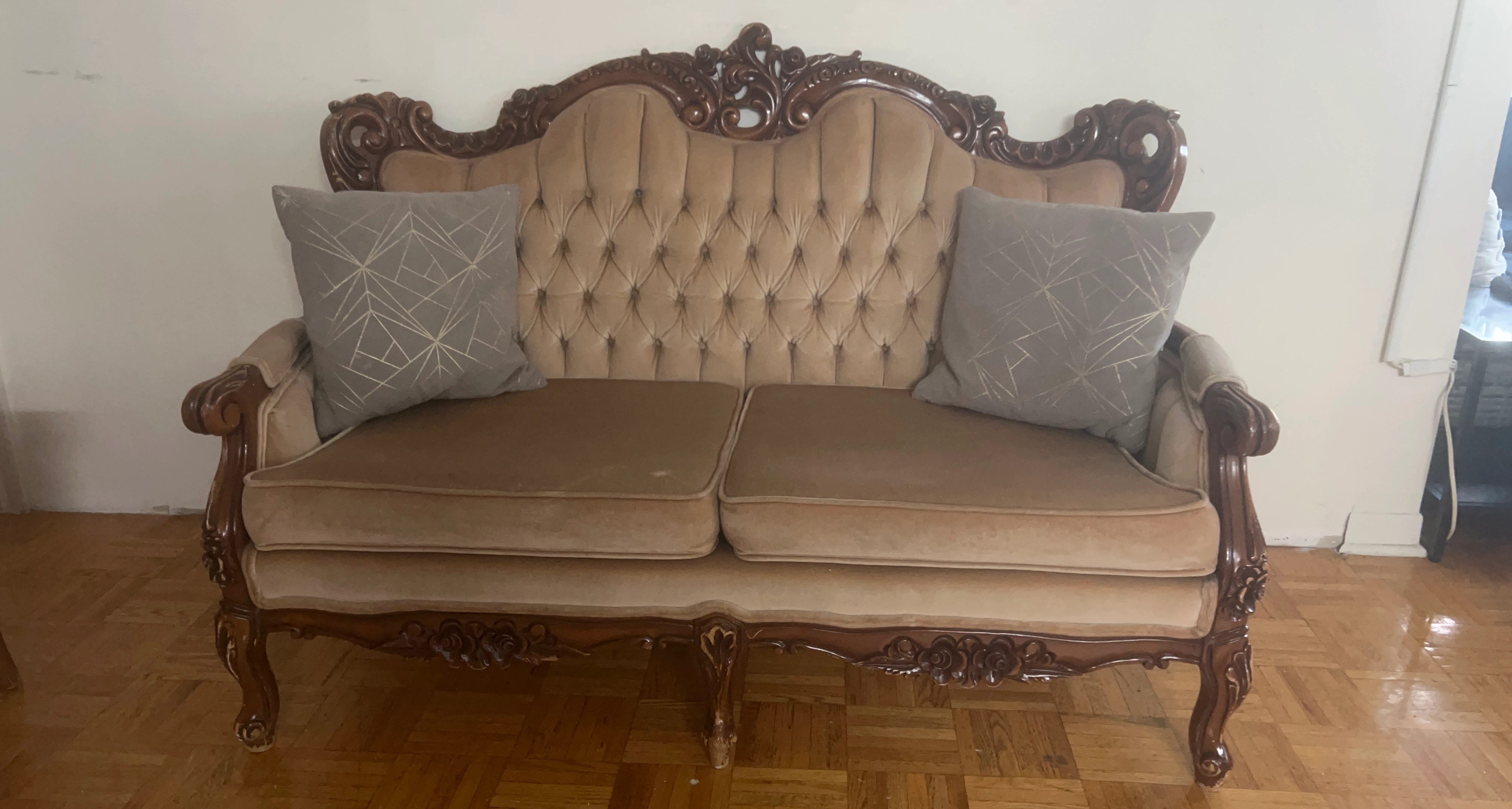 Antique Sofa with Carved Wood Frame