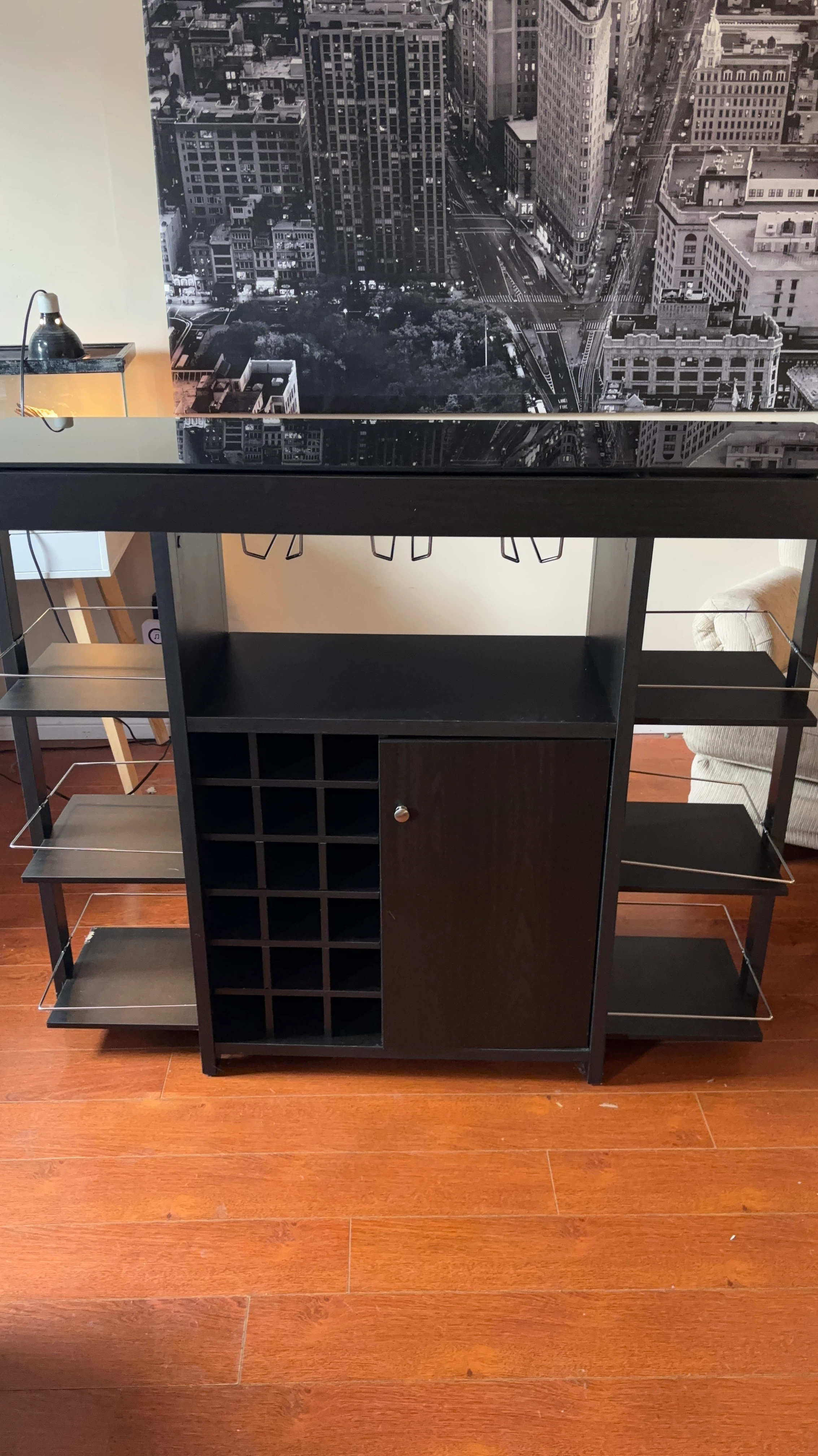 Black Bar Cabinet with Wine Rack and Glass Holders