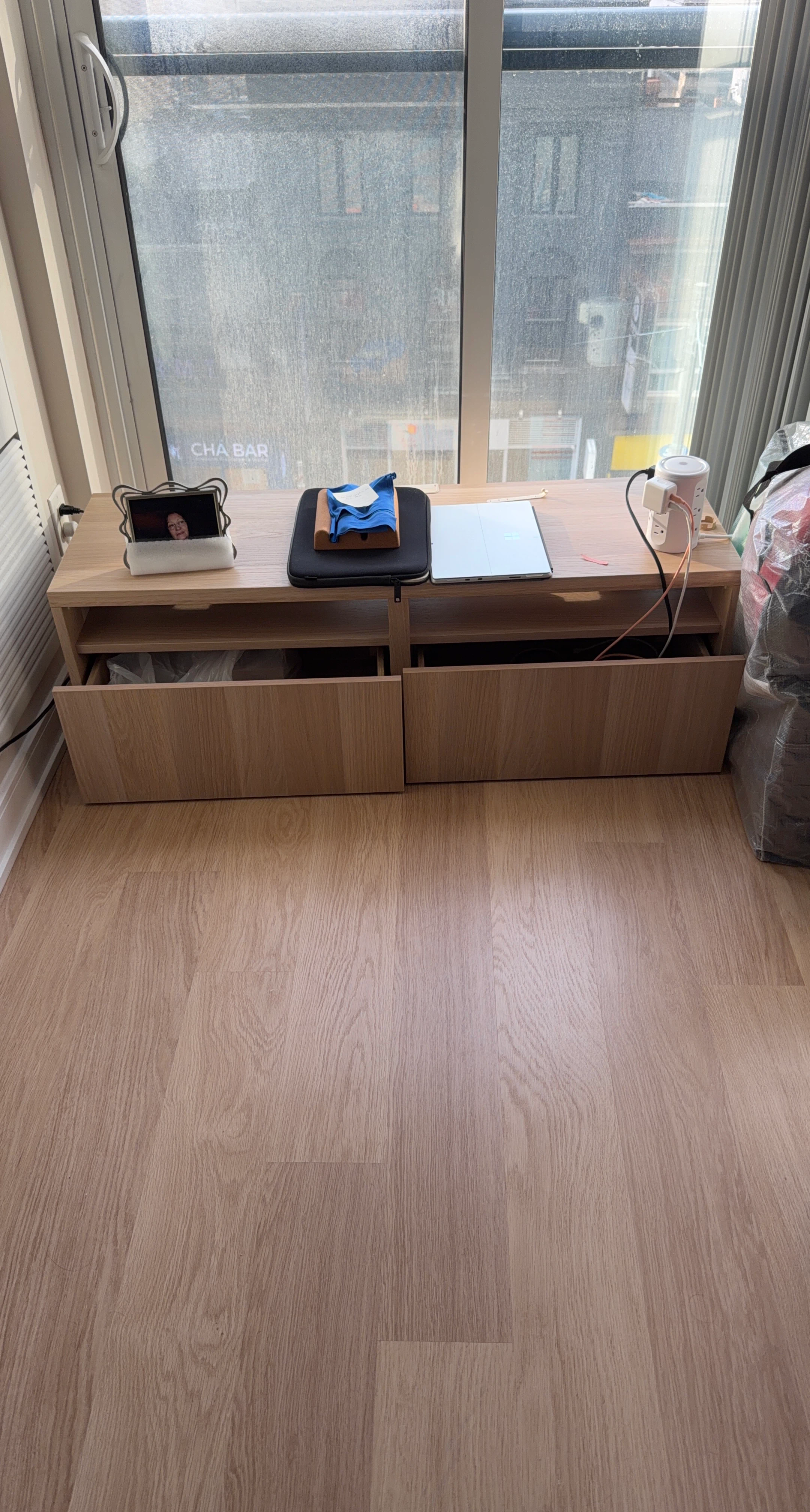 Light Wood Entertainment Stand with Drawers