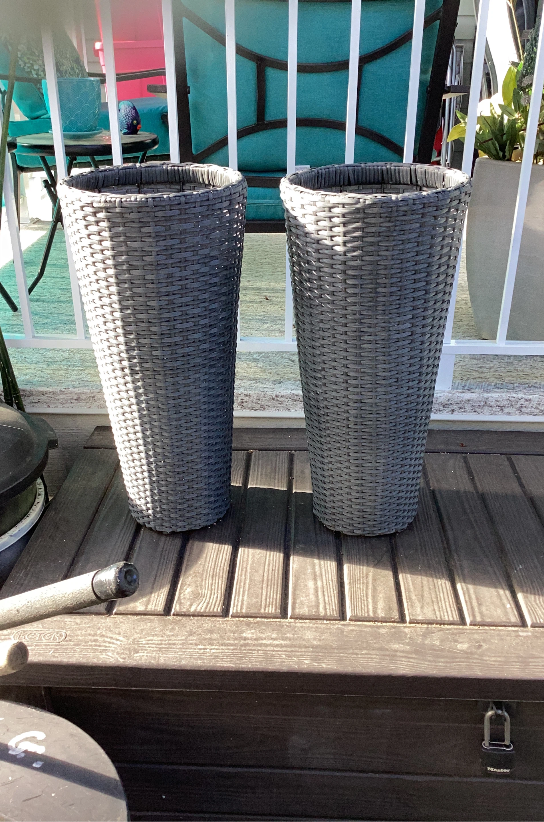 Set of 2 Tall Grey Wicker Planters