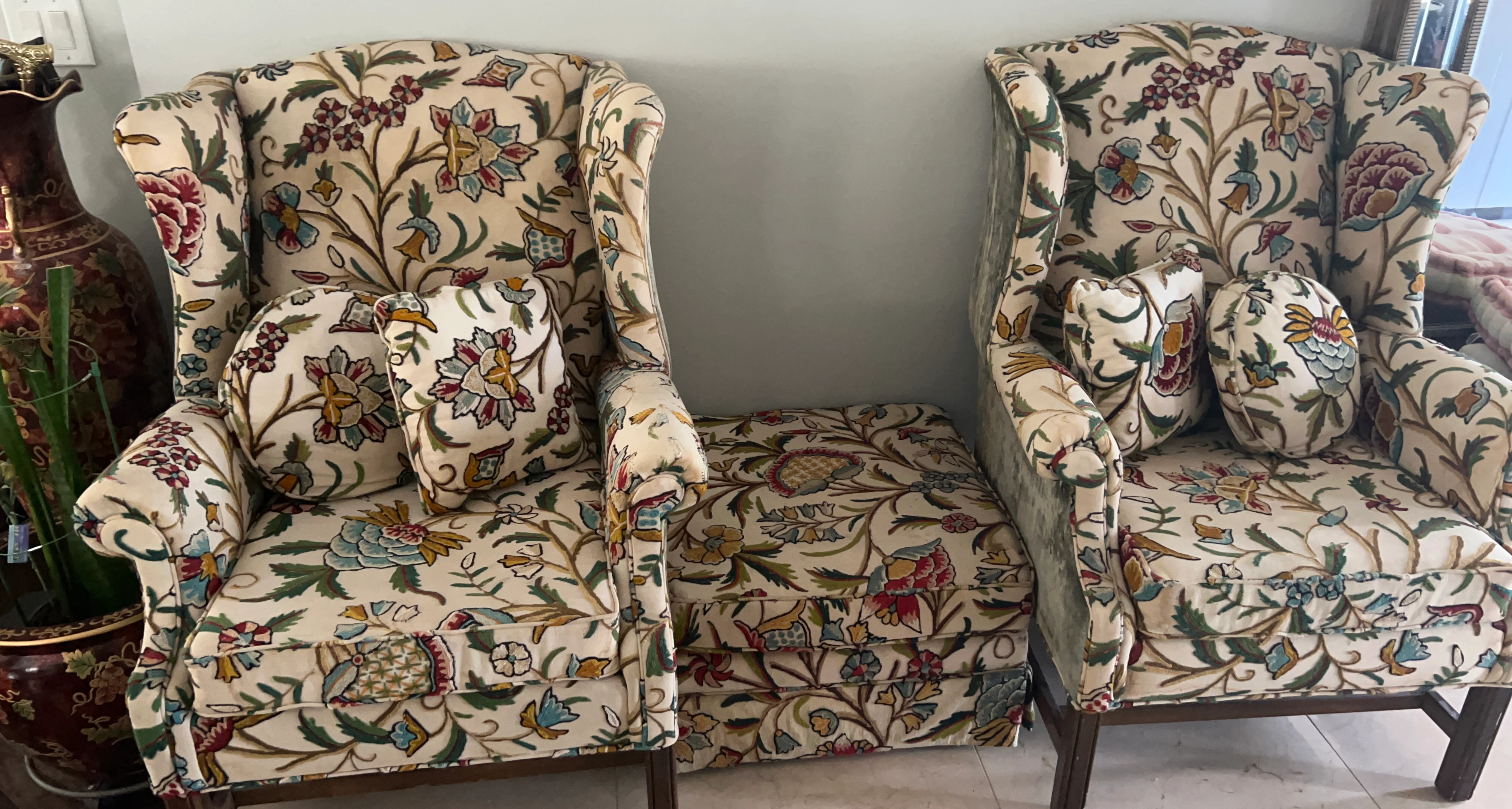 Floral Wingback Chair and Ottoman Set