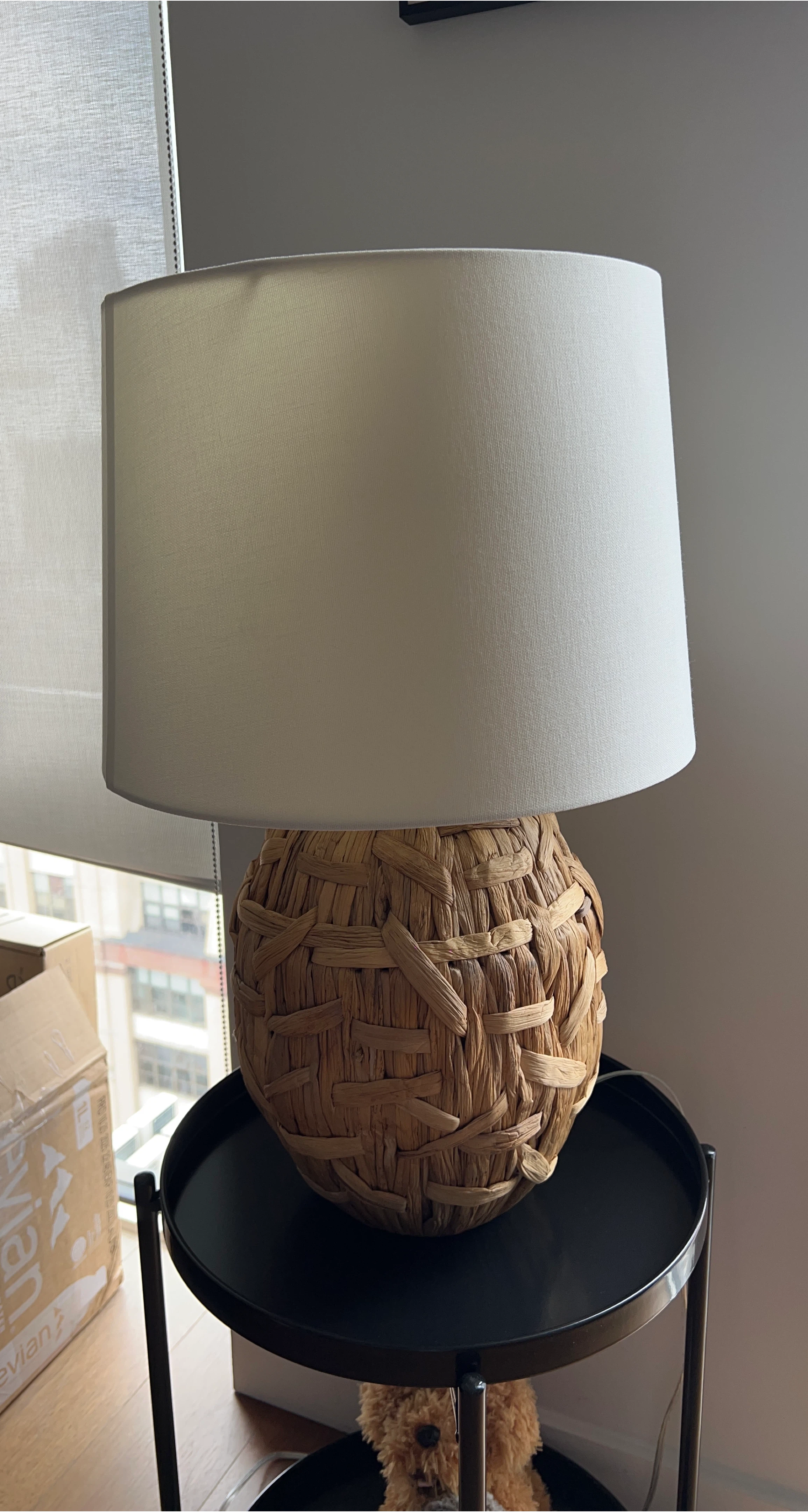 Woven Table Lamp with White Shade