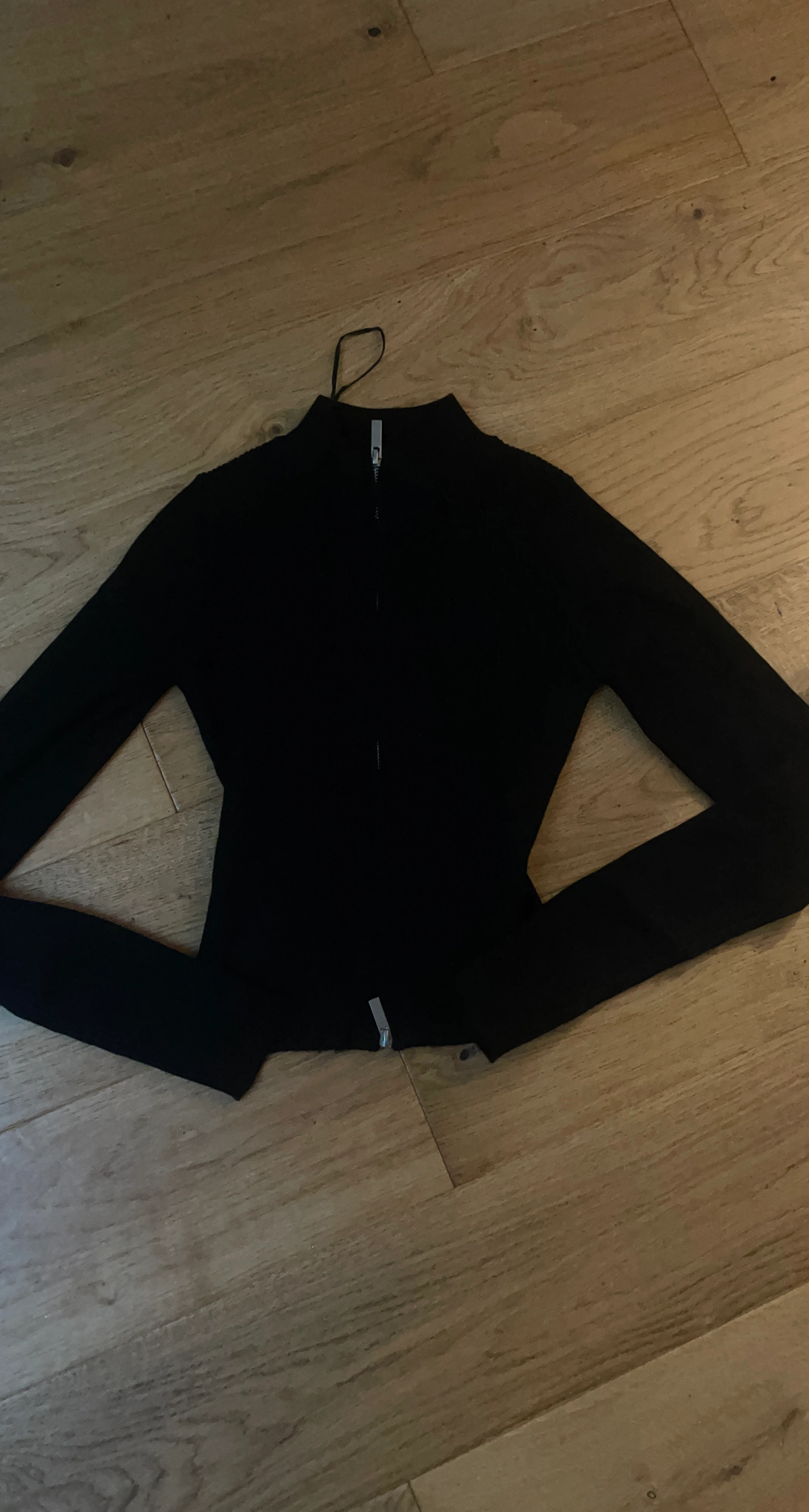 Black Mock Neck Zip-Up Long Sleeve Top