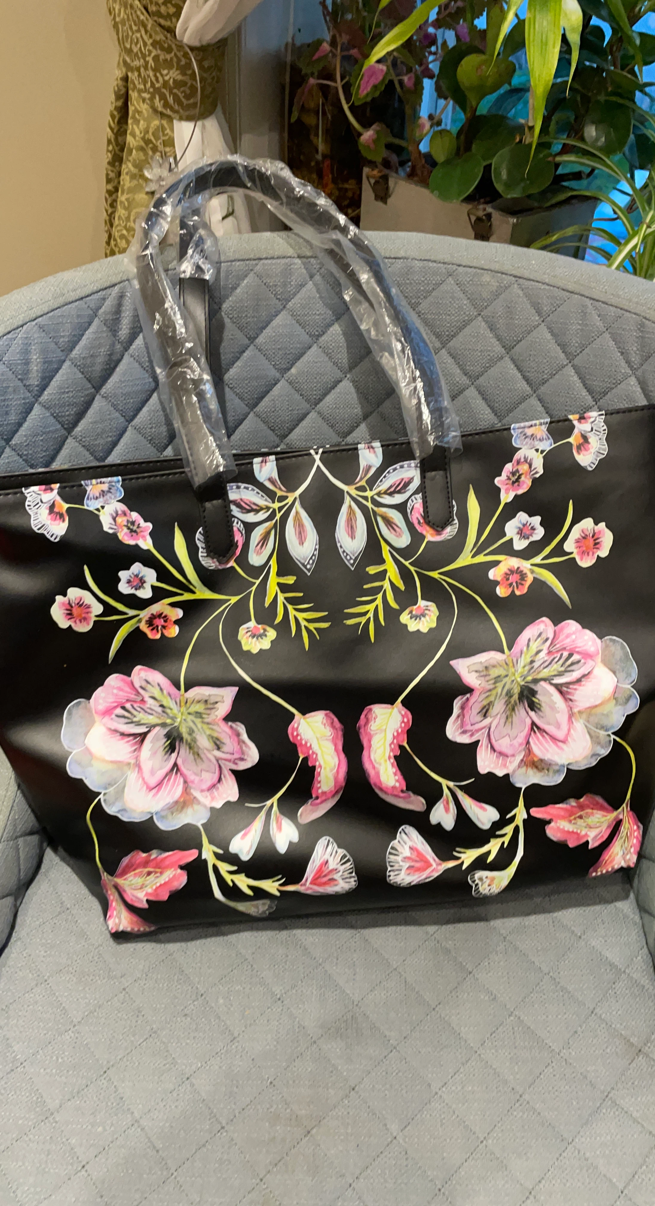 Black Floral Tote Bag
