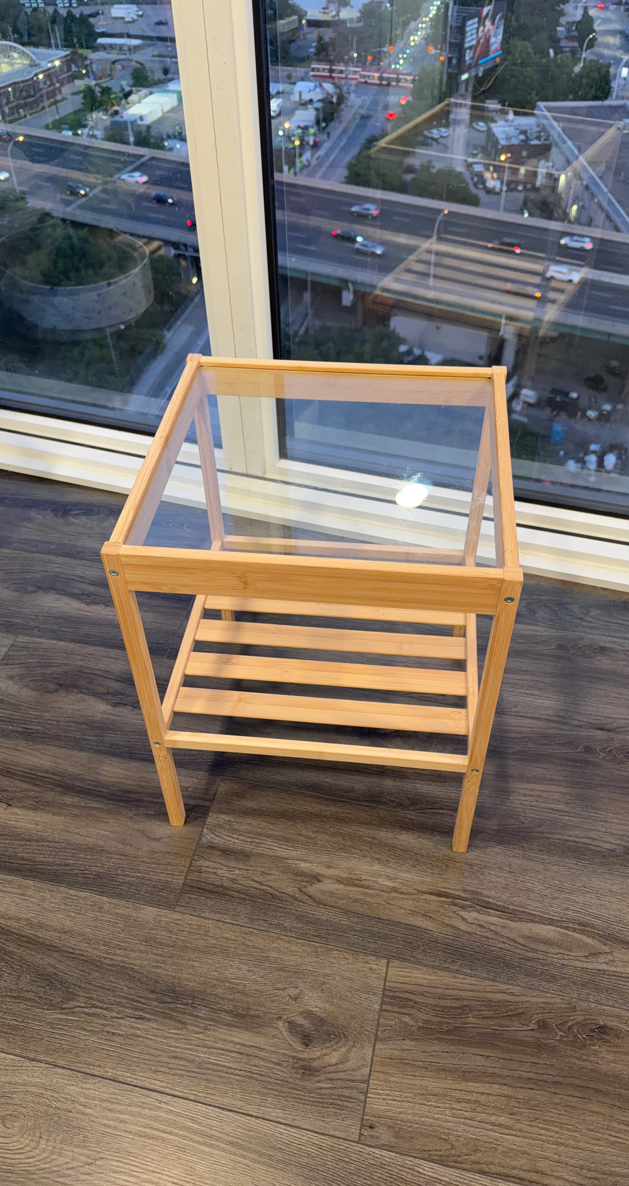 IKEA NESNA Bamboo Bedside Table with Glass Top