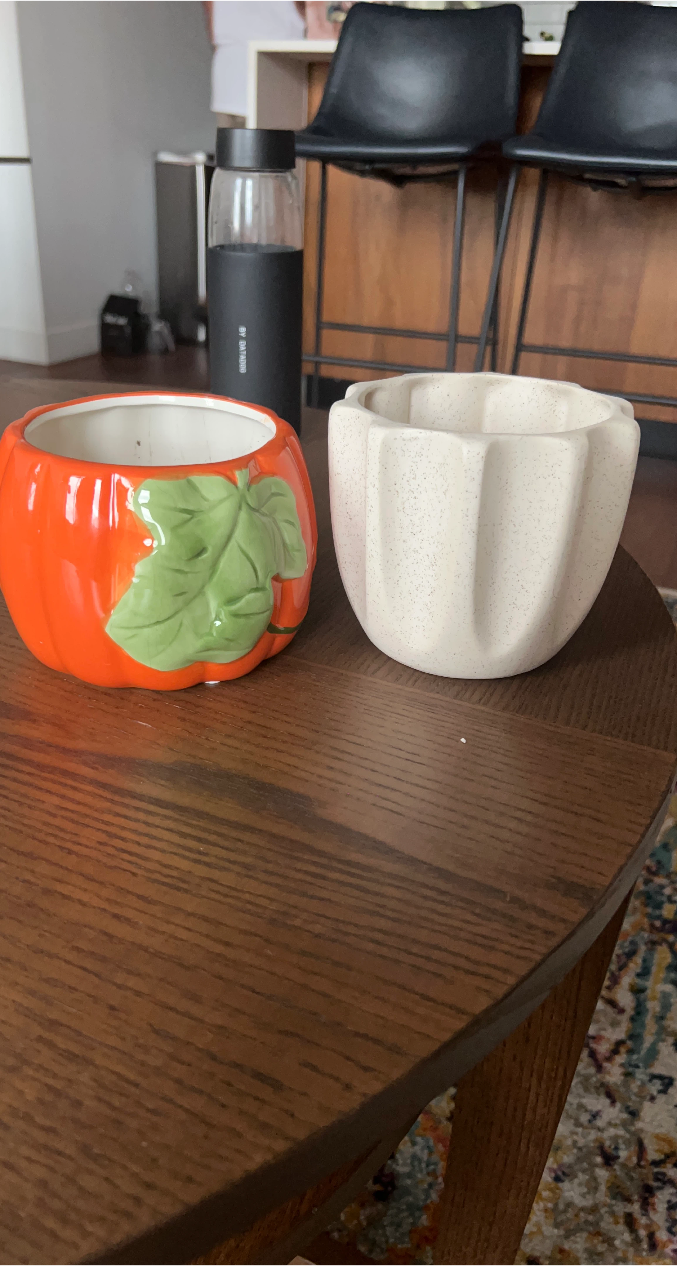 Pumpkin and ribbed cream ceramic planters