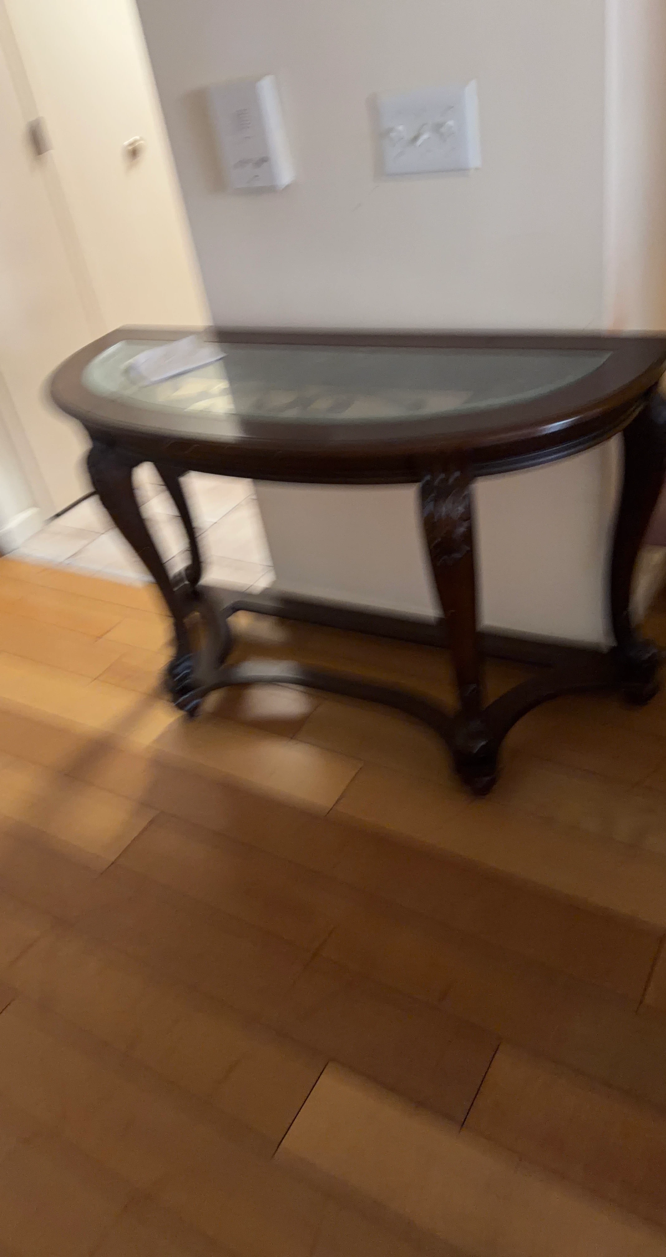 Dark Wood Console Table with Glass Top